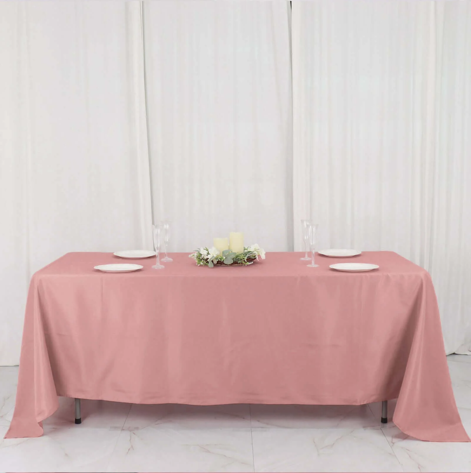 Polyester Rectangle Tablecloth 72"x120" Dusty Rose with Wrinkle-Resistant Finish - Reusable Table Cover - Image 7