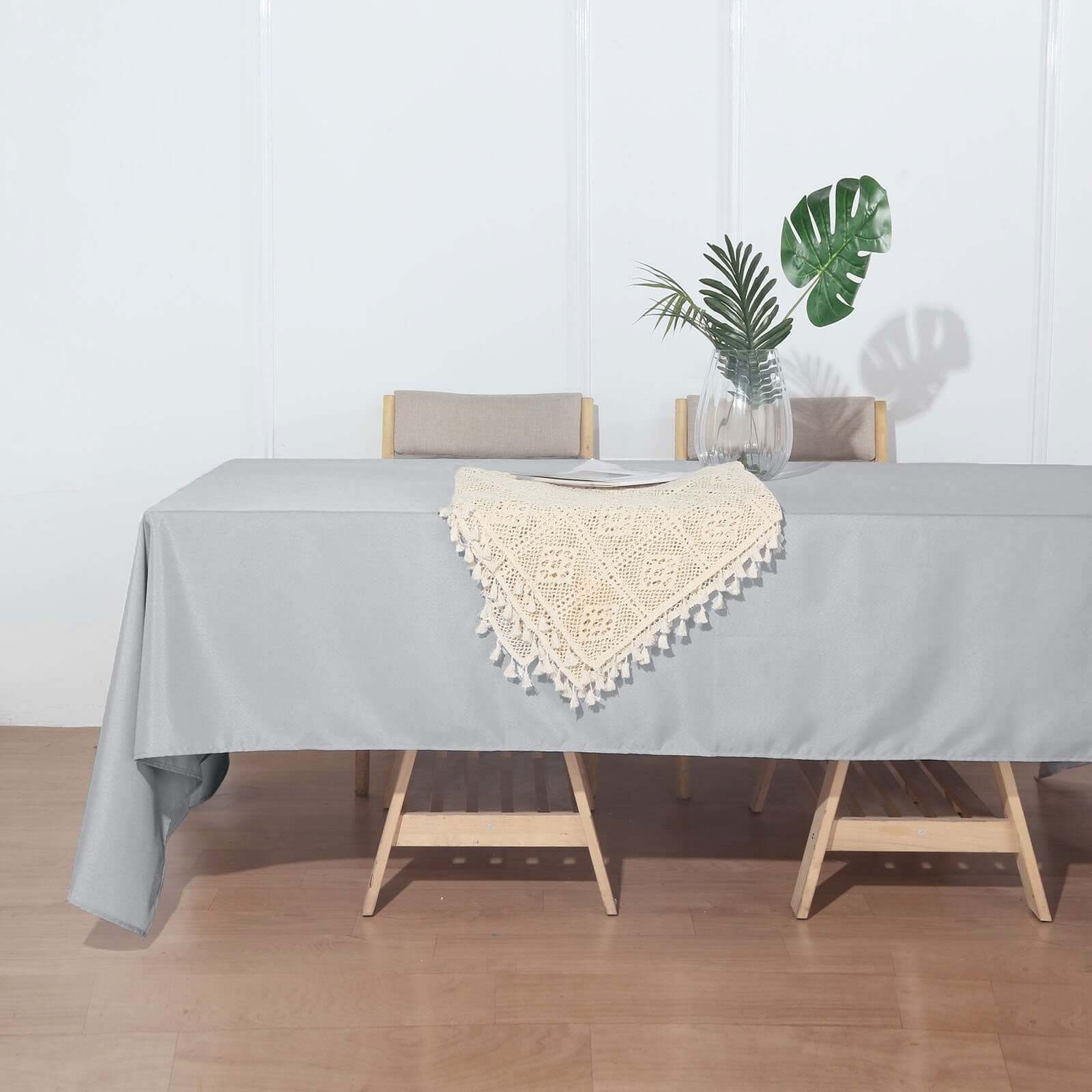 Polyester Rectangle Tablecloth 72"x120" Silver with Wrinkle-Resistant Finish - Reusable Table Cover - Image 3