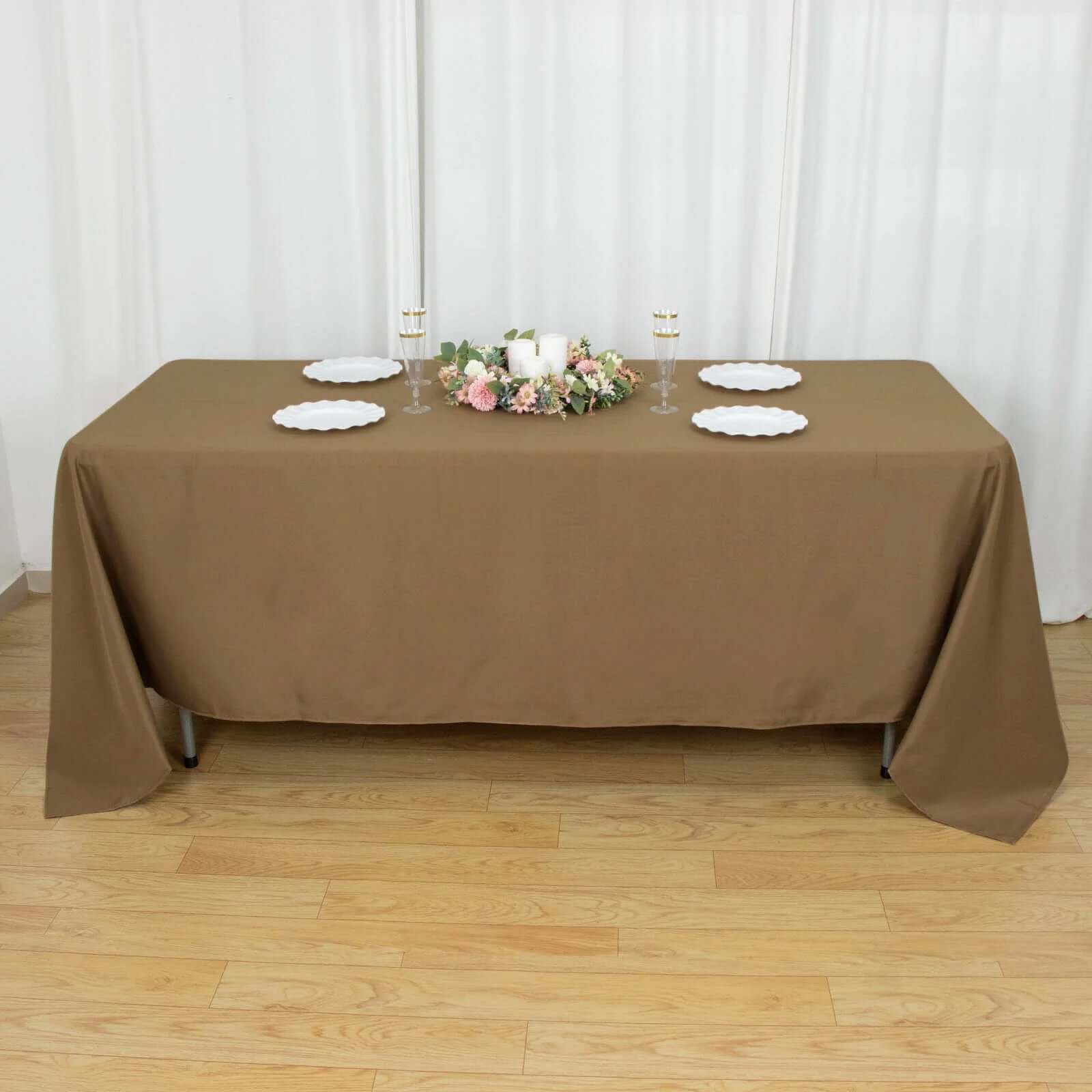 Polyester Rectangle Tablecloth 72"x120" Taupe with Wrinkle-Resistant Finish - Reusable Table Cover - Image 6