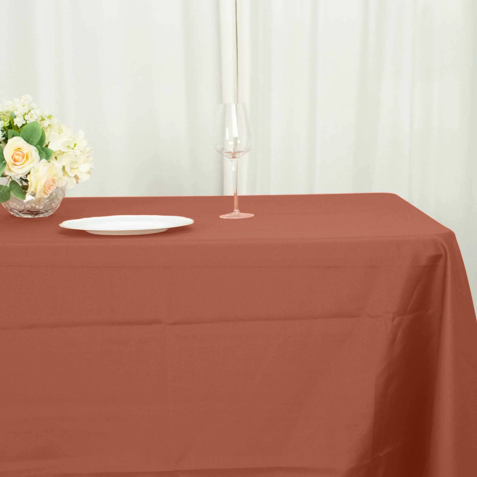 Polyester Rectangle Tablecloth 72"x120" Terracotta (Rust) with Wrinkle-Resistant Finish - Reusable Table Cover - Image 2