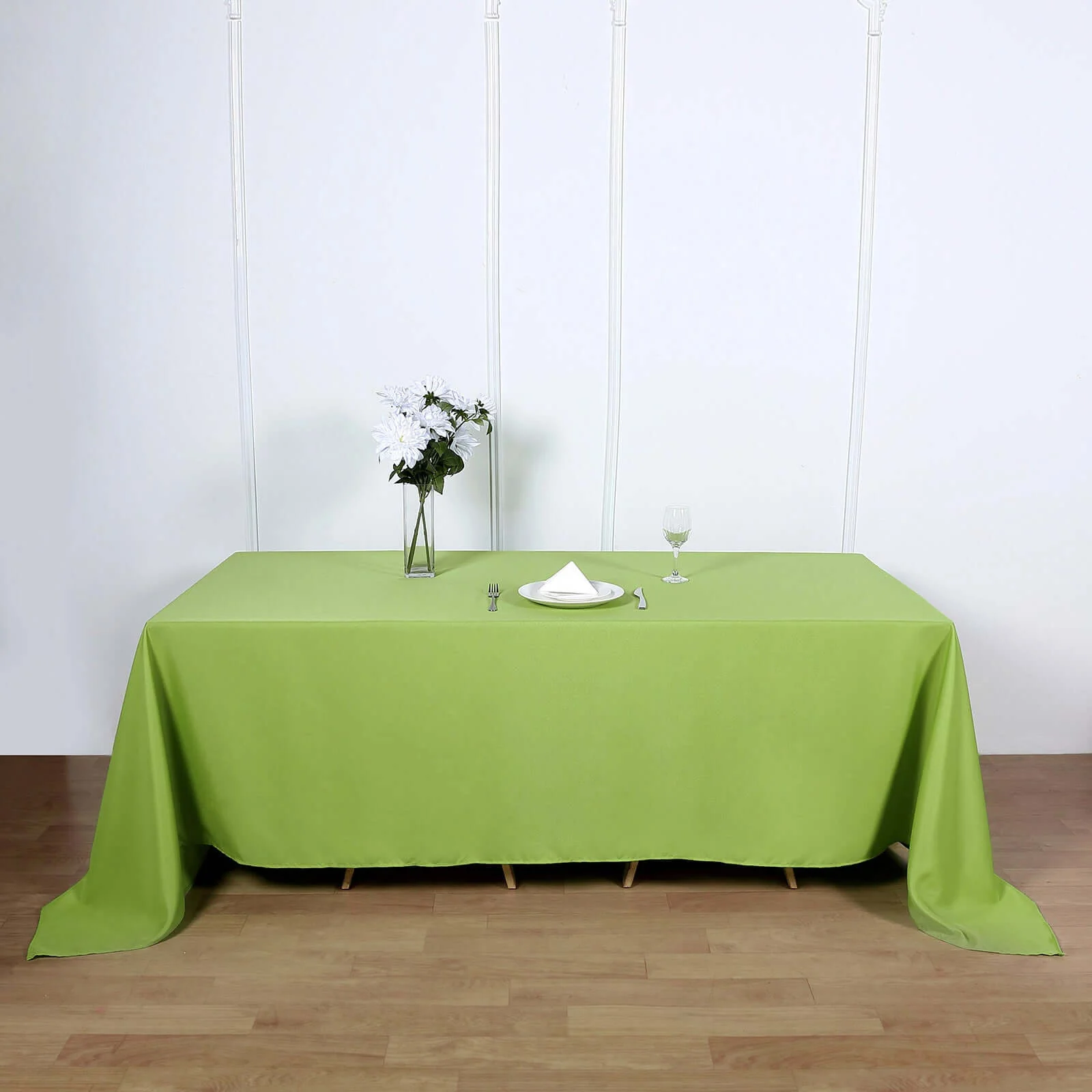 Polyester Rectangle Tablecloth 90"x132" Apple Green with Seamless Finish - Image 2