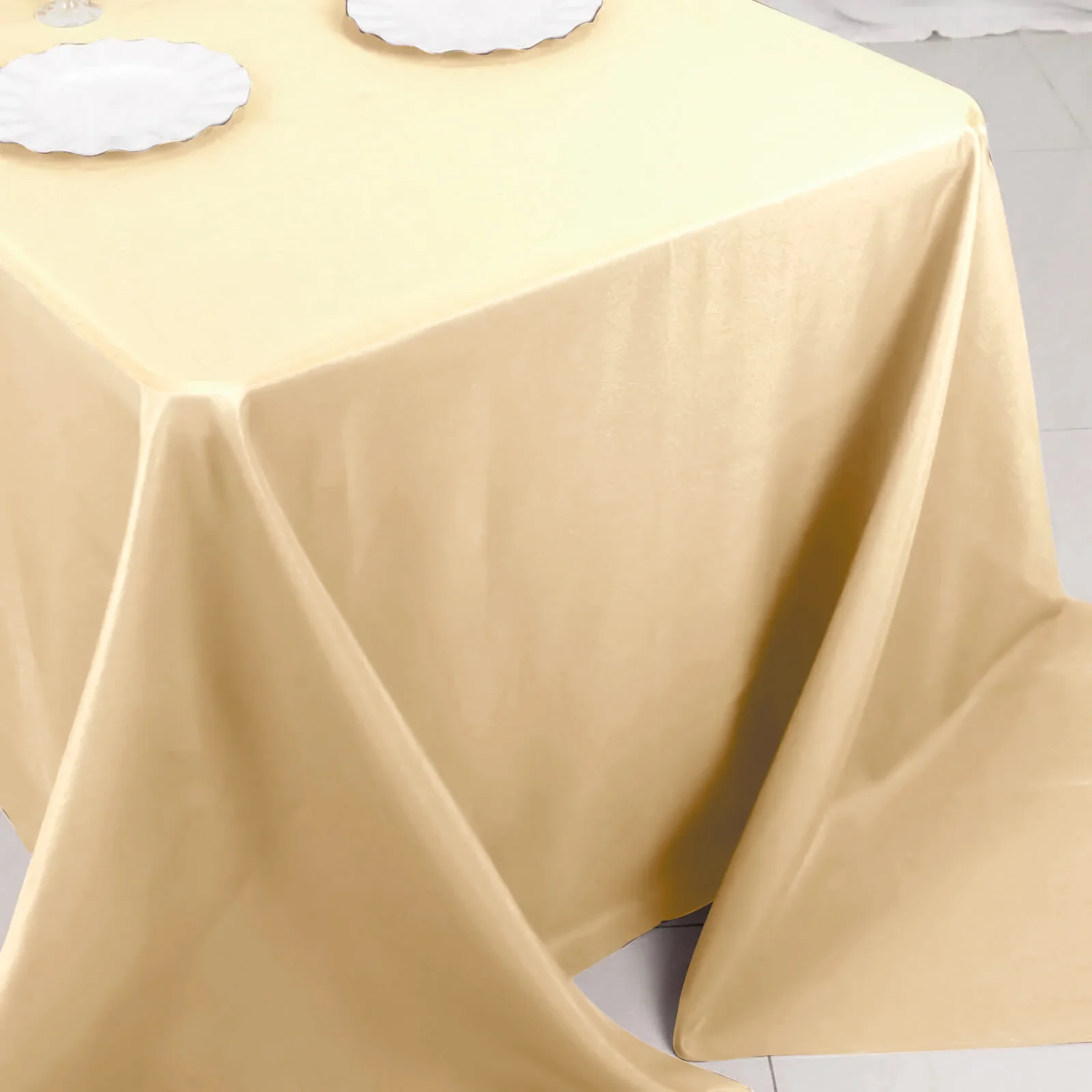 Polyester Rectangle Tablecloth 90"x132" Beige with Seamless Finish - Image 6