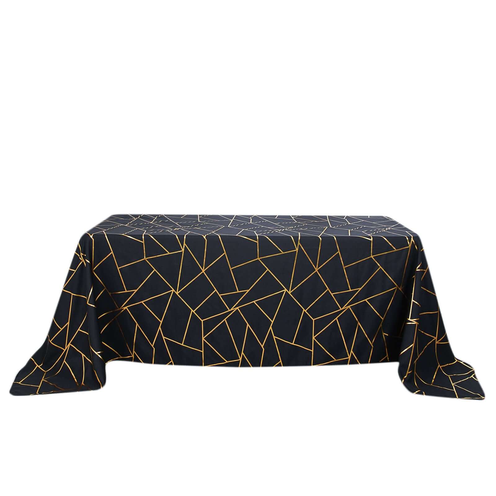 Polyester Rectangle Tablecloth 90"x132" Black with Gold Foil Geometric Pattern - Seamless and Wrinkle-Resistant Table Cover for Sophisticated Weddings & Events - Image 6