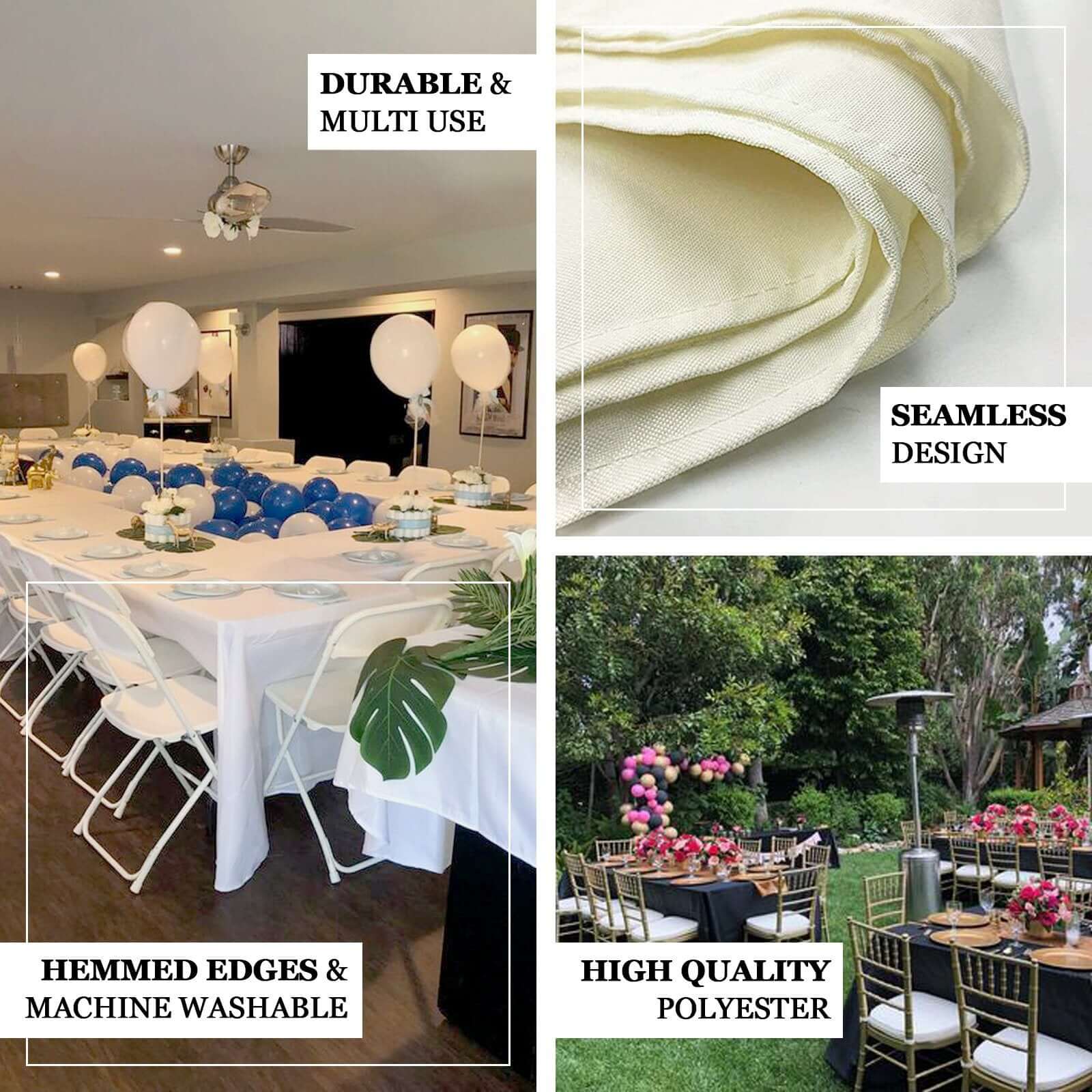 Polyester Rectangle Tablecloth 90"x132" Black with Rounded Corners - Seamless Finish - Image 4