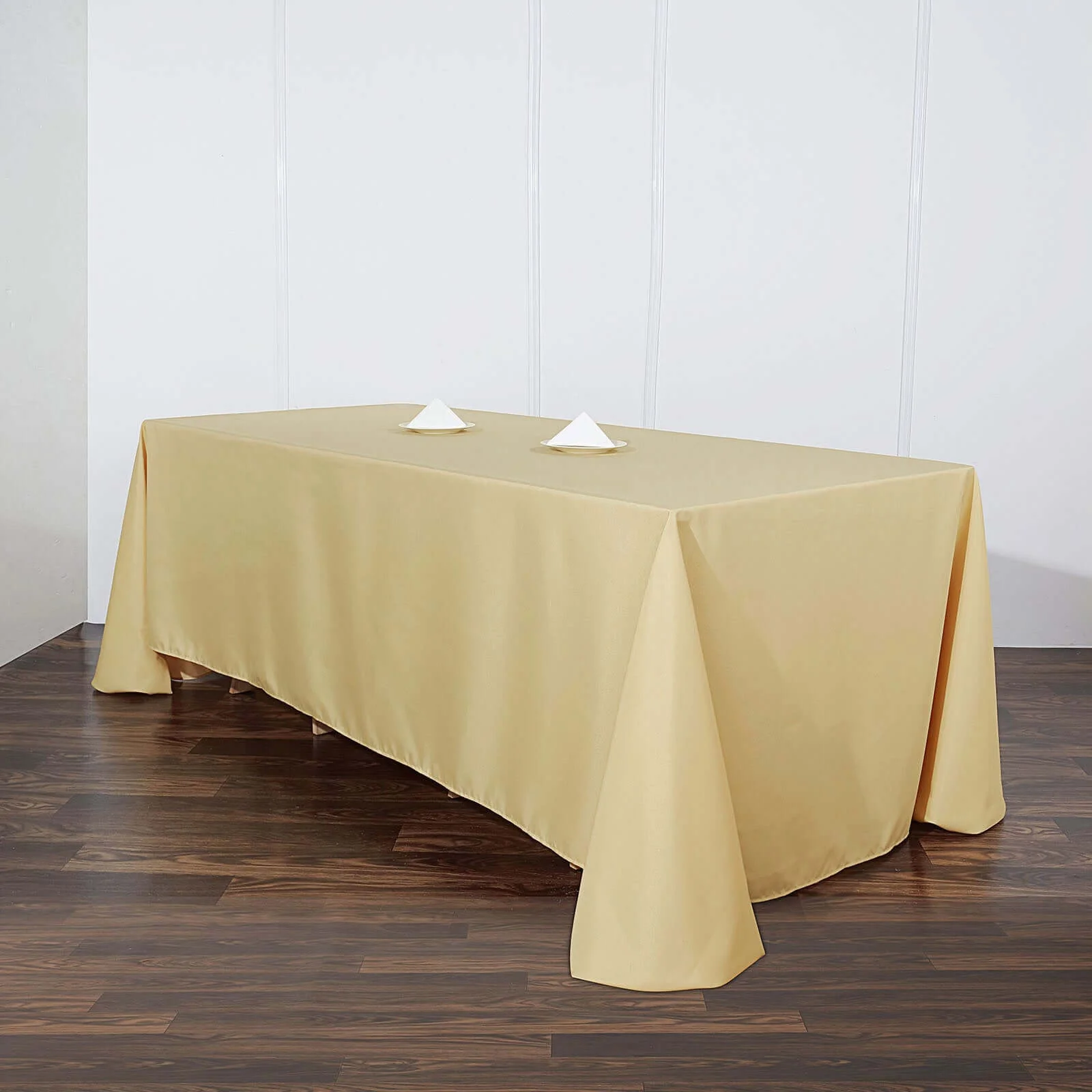 Polyester Rectangle Tablecloth 90"x132" Champagne with Seamless Finish - Image 2