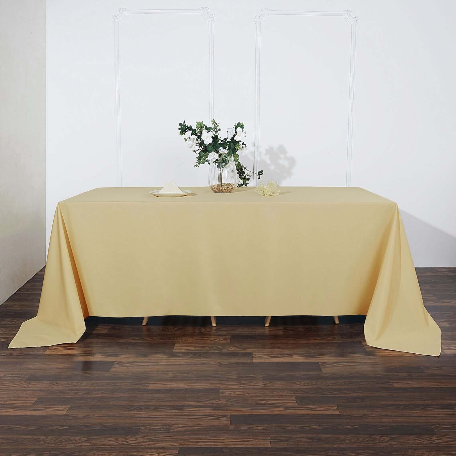 Polyester Rectangle Tablecloth 90"x132" Champagne with Seamless Finish - Image 3