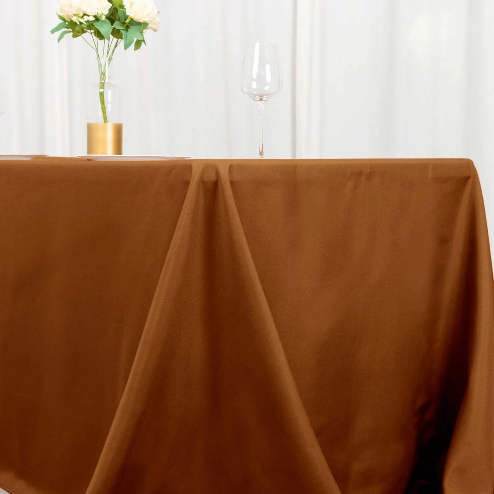 Polyester Rectangle Tablecloth 90"x132" Cinnamon Brown with Seamless Finish - Image 2