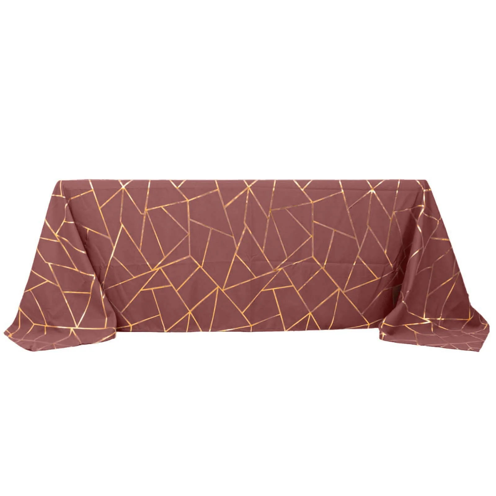 Polyester Rectangle Tablecloth 90"x132" Cinnamon Rose with Gold Foil Geometric Pattern - Seamless & Wrinkle-Resistant Table Cover - Image 6