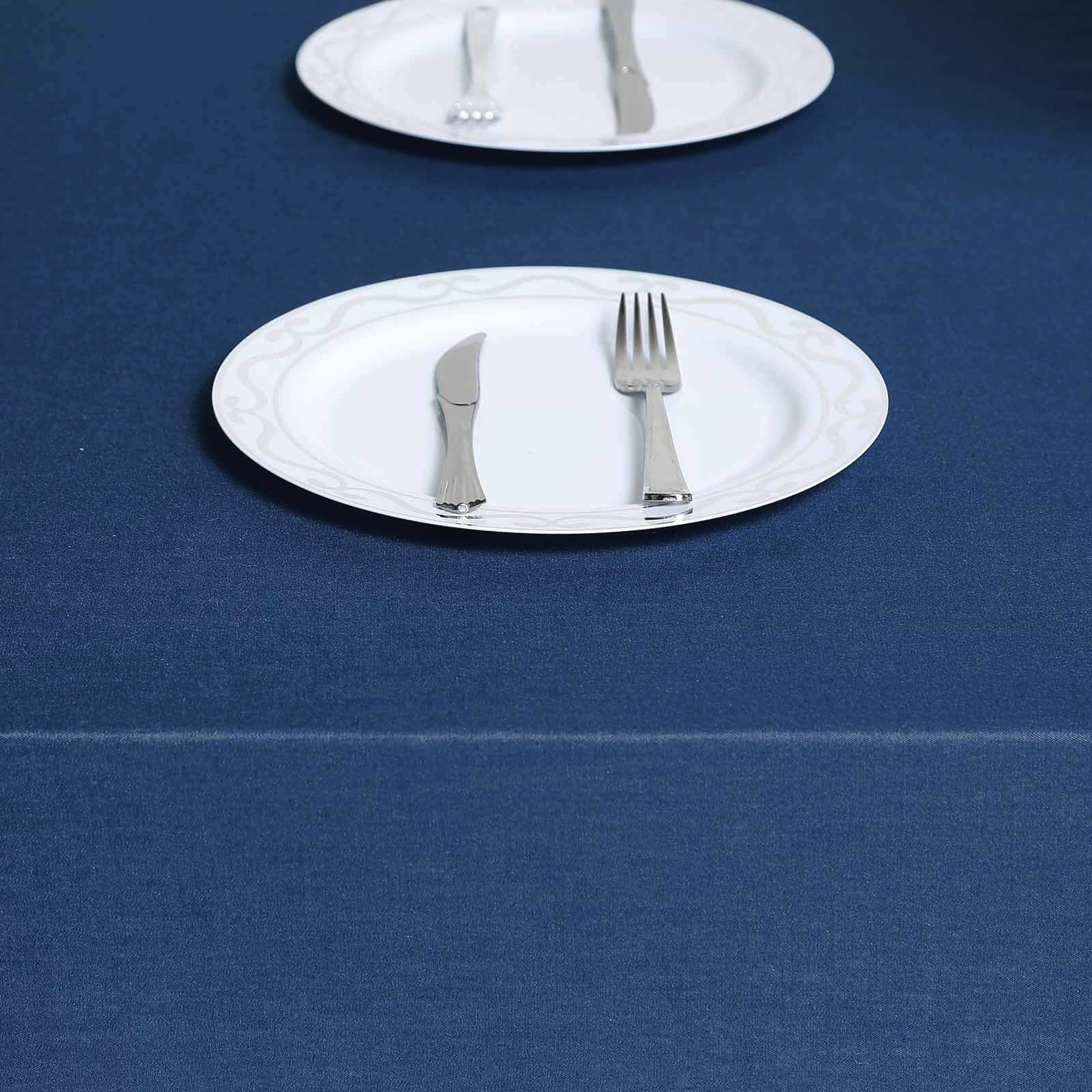 Polyester Rectangle Tablecloth 90"x132" Dark Denim Blue with Faux Denim Design - Seamless Finish for Chic Occasions - Image 7