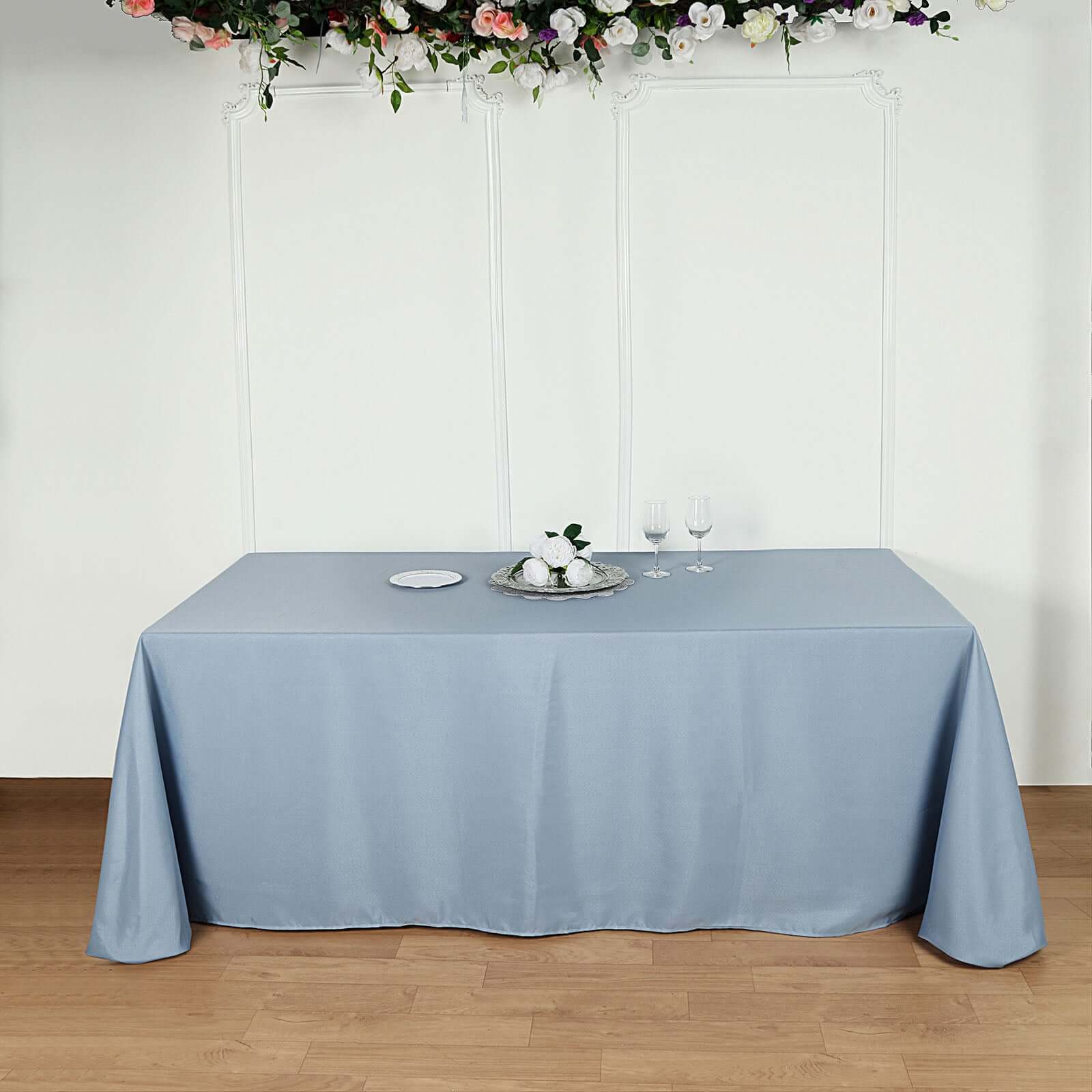 Polyester Rectangle Tablecloth 90"x132" Dusty Blue with Seamless Finish