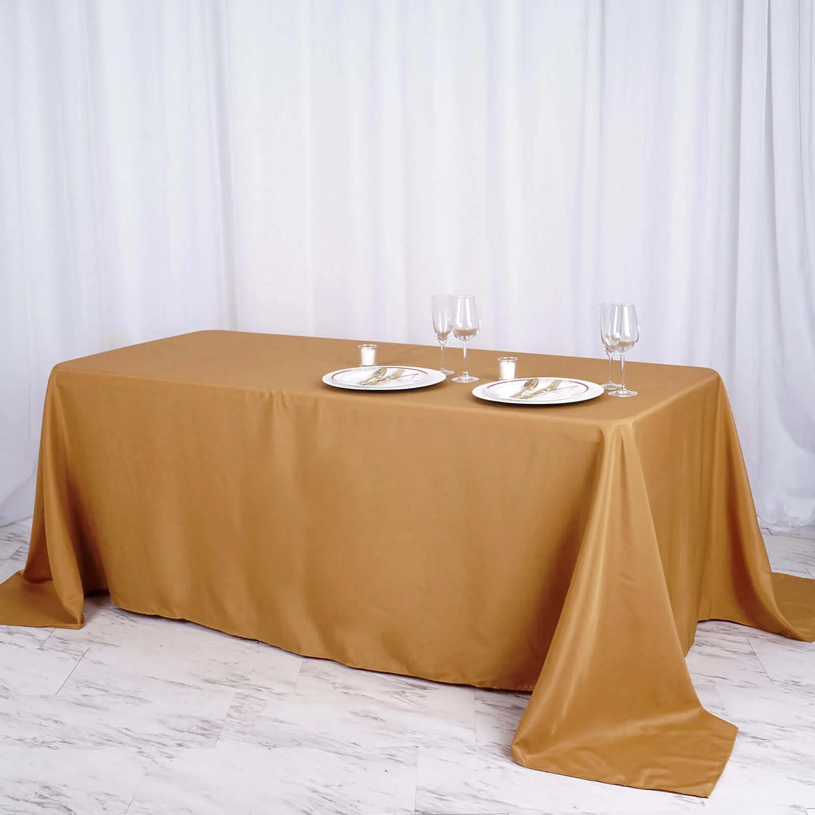 Polyester Rectangle Tablecloth 90"x132" Gold with Seamless Finish - Sophisticated Style for Wedding Receptions