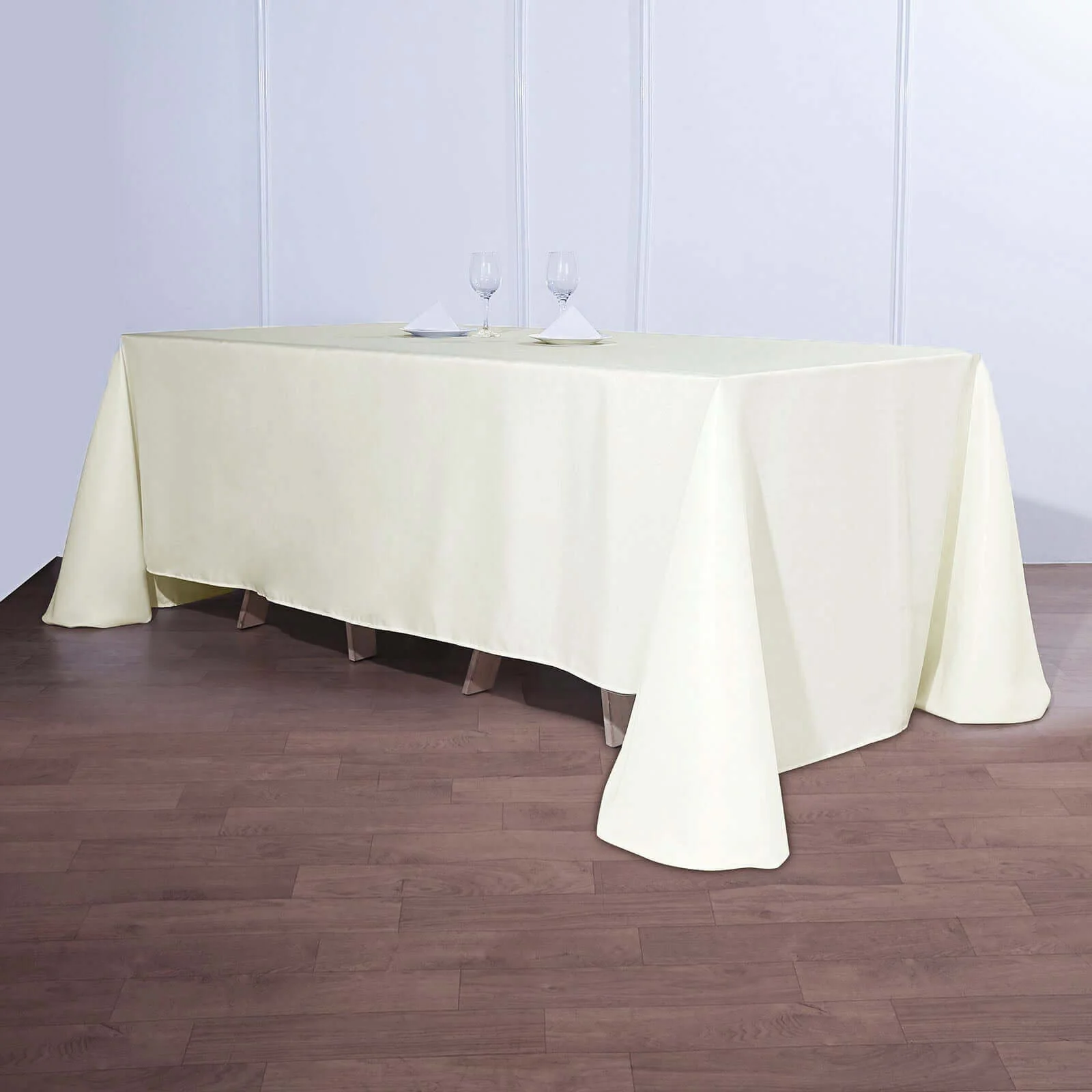 Polyester Rectangle Tablecloth 90"x132" Ivory with Seamless Finish - Image 8