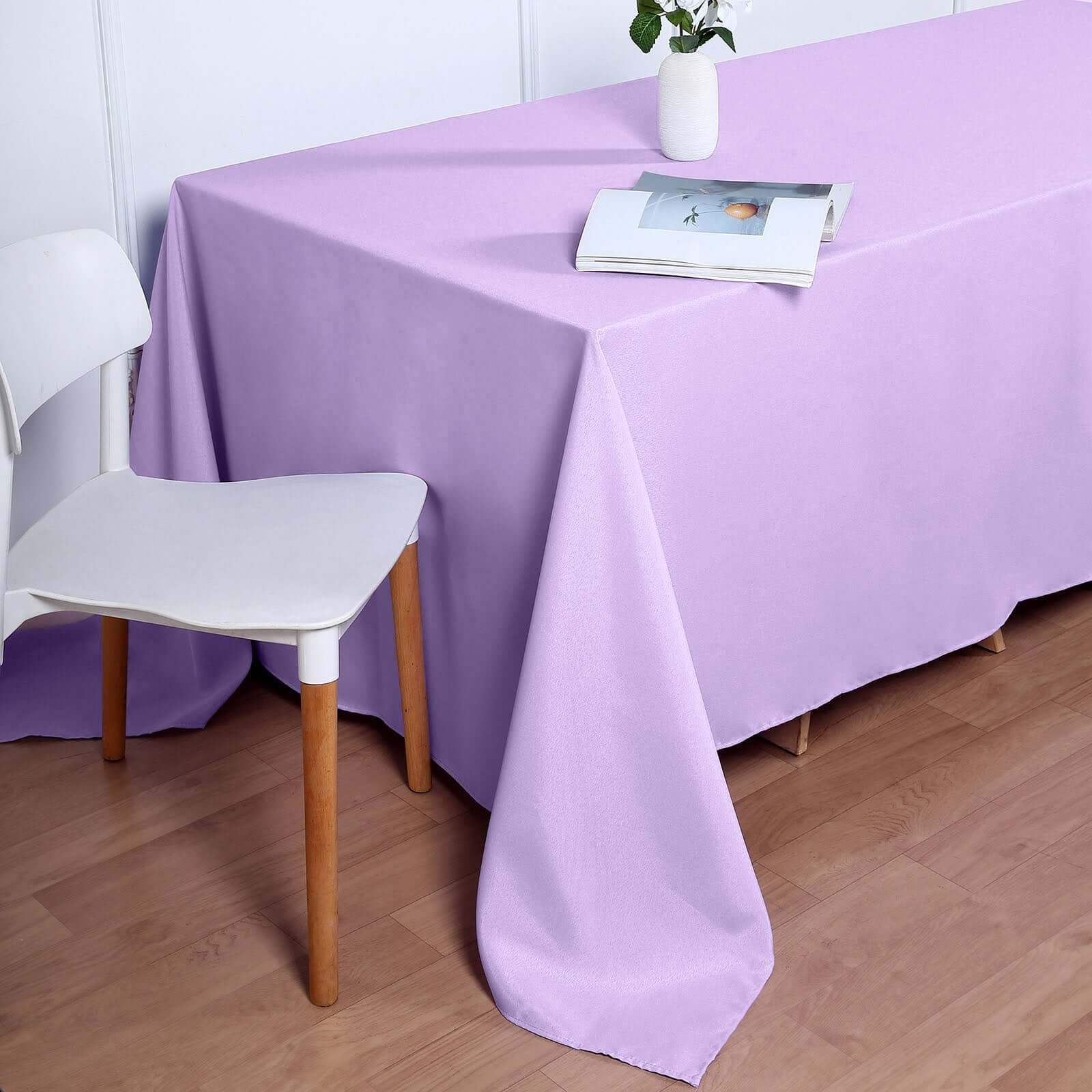 Polyester Rectangle Tablecloth 90"x132" Lavender Lilac with Seamless Finish - Image 7