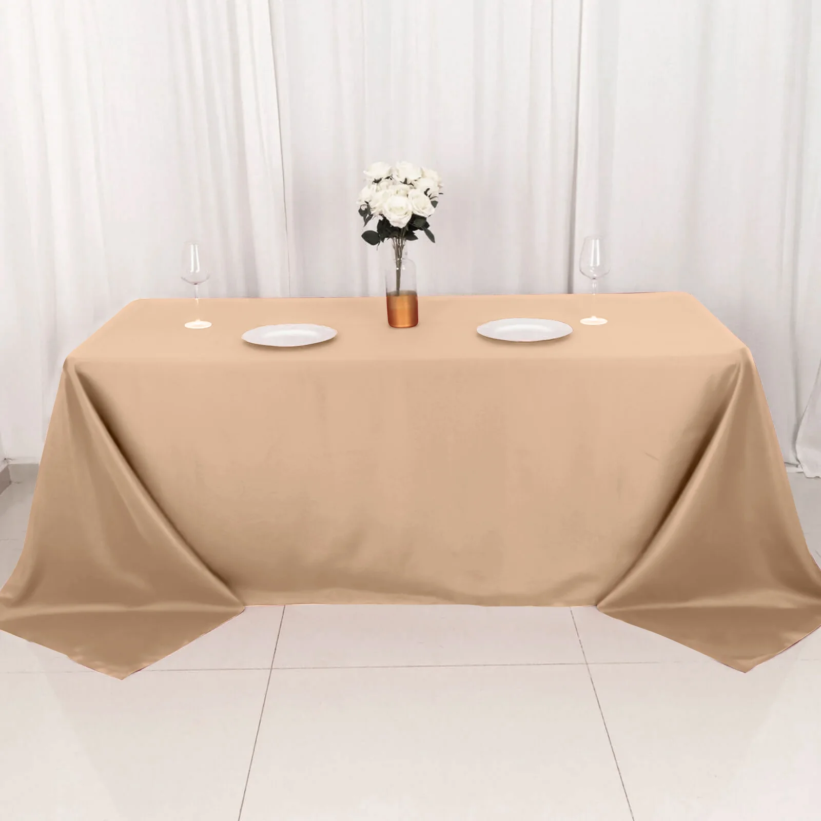 Polyester Rectangle Tablecloth 90"x132" Nude with Seamless Finish