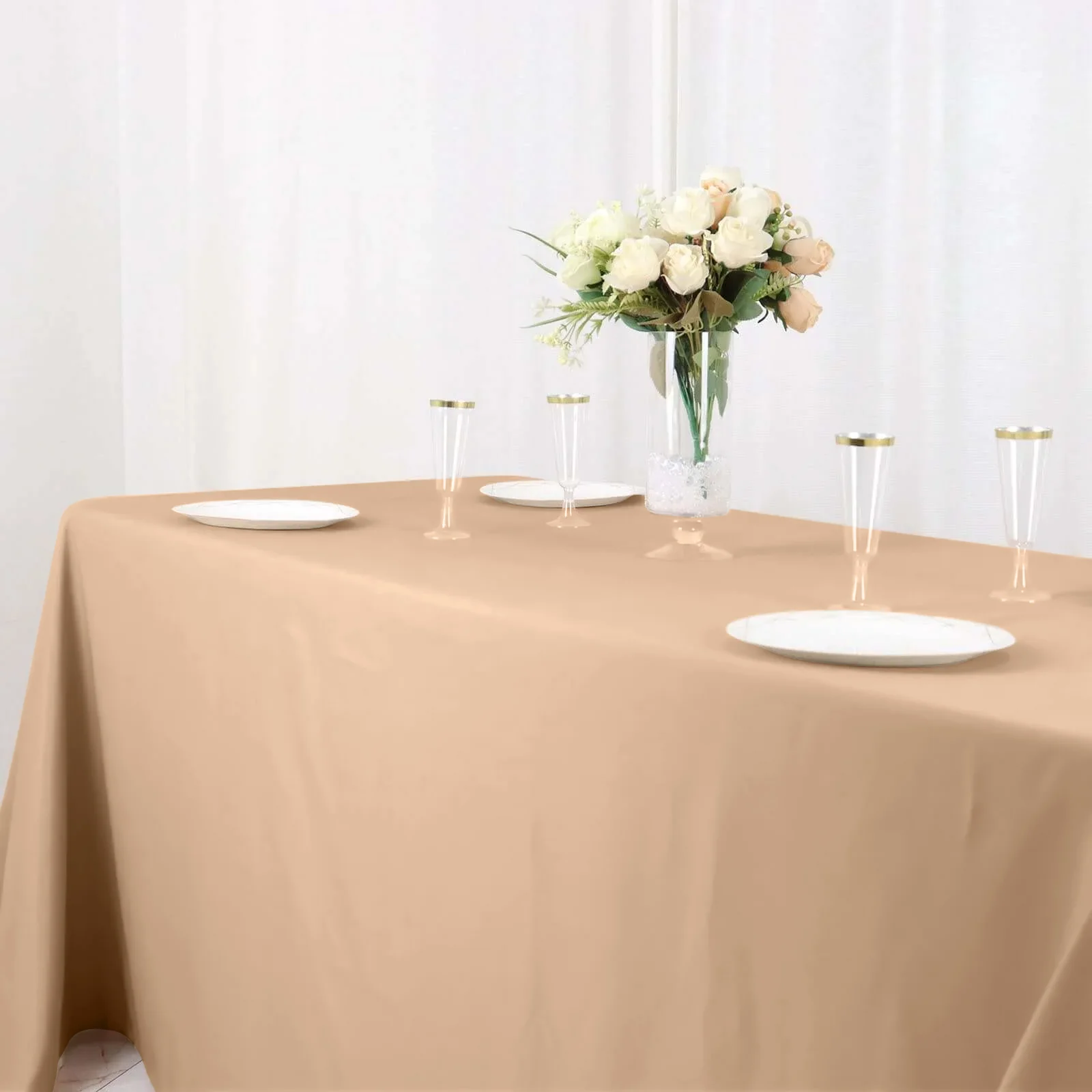Polyester Rectangle Tablecloth 90"x132" Nude with Seamless Finish - Image 3