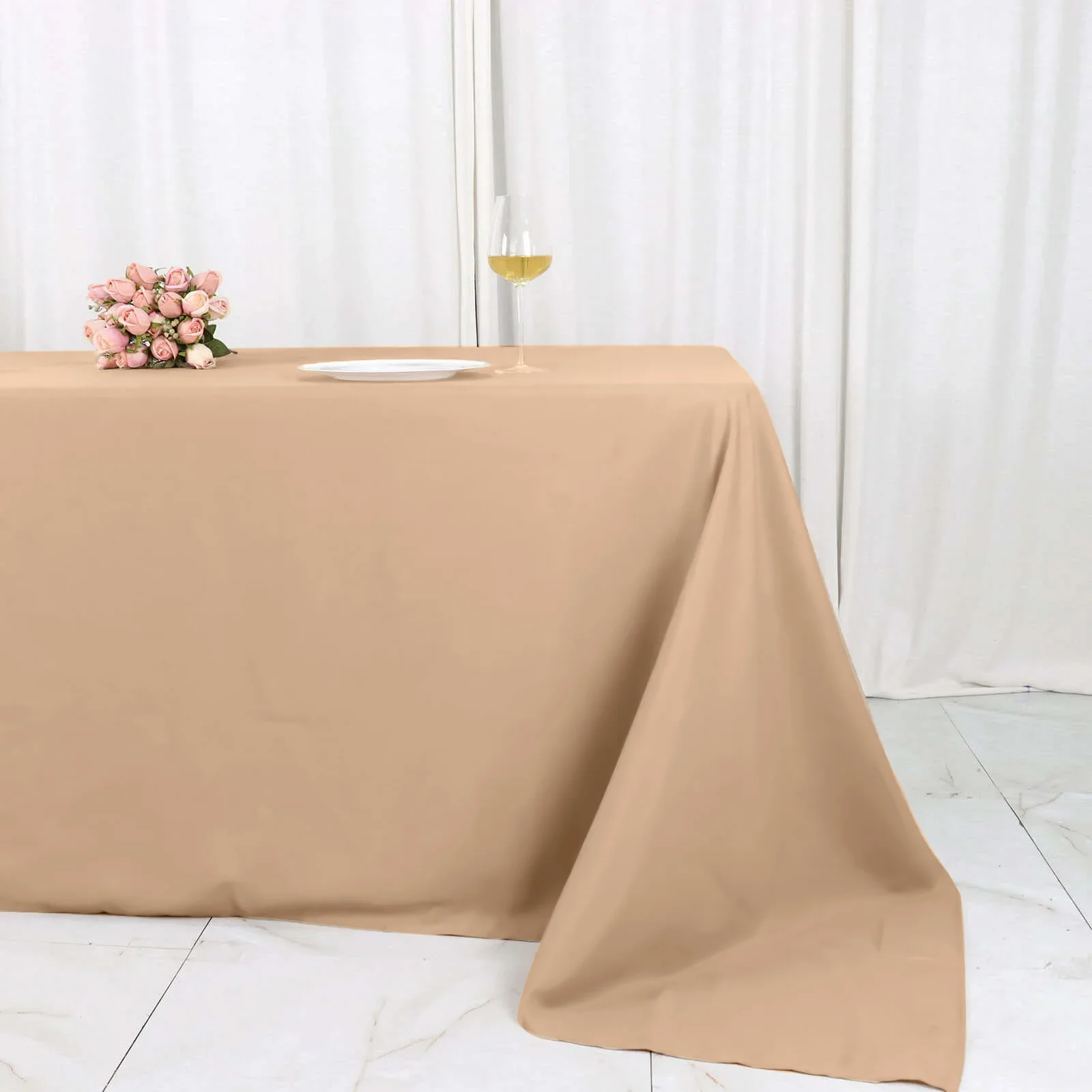 Polyester Rectangle Tablecloth 90"x132" Nude with Seamless Finish - Image 7