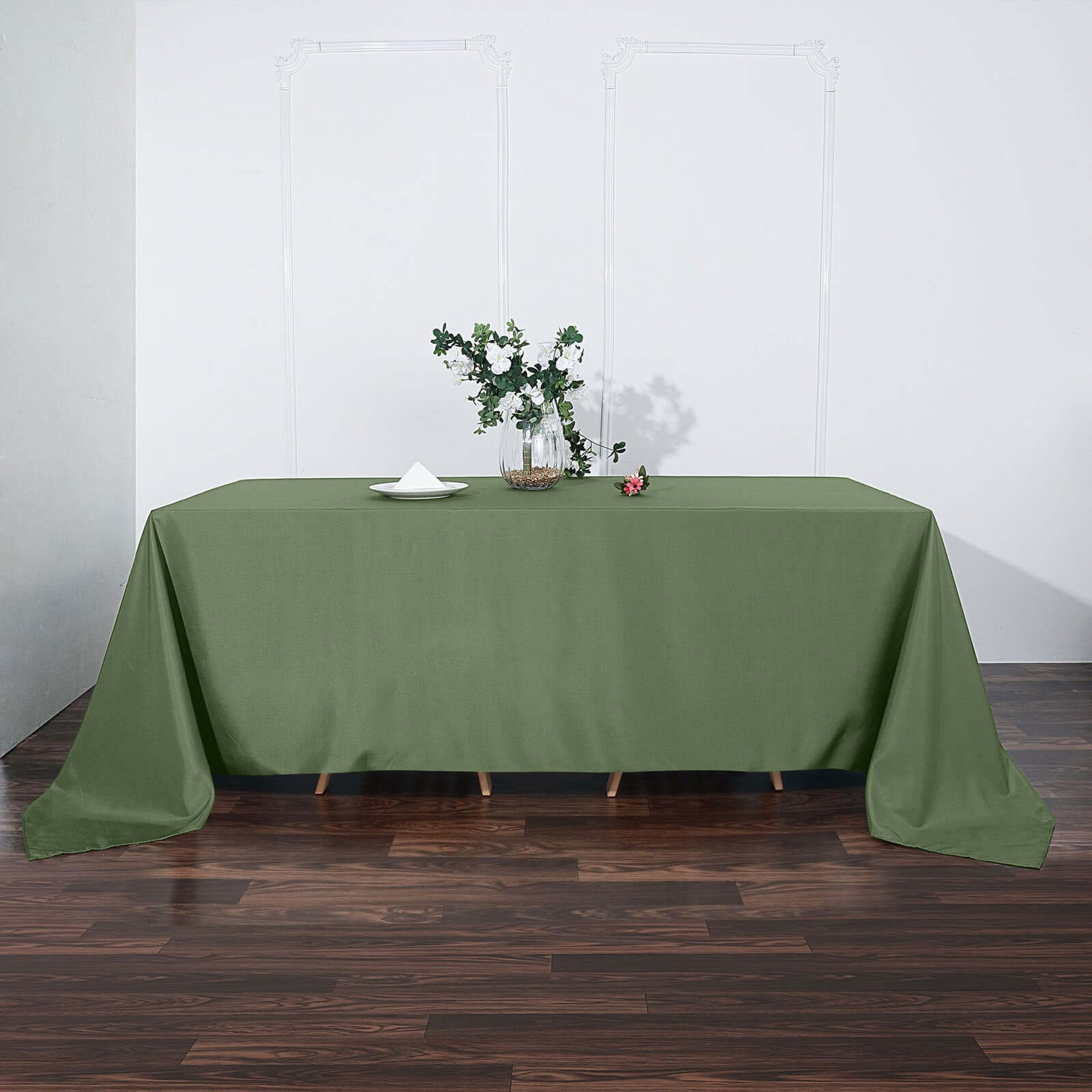 Polyester Rectangle Tablecloth 90"x132" Olive Green with Seamless Finish - Image 2