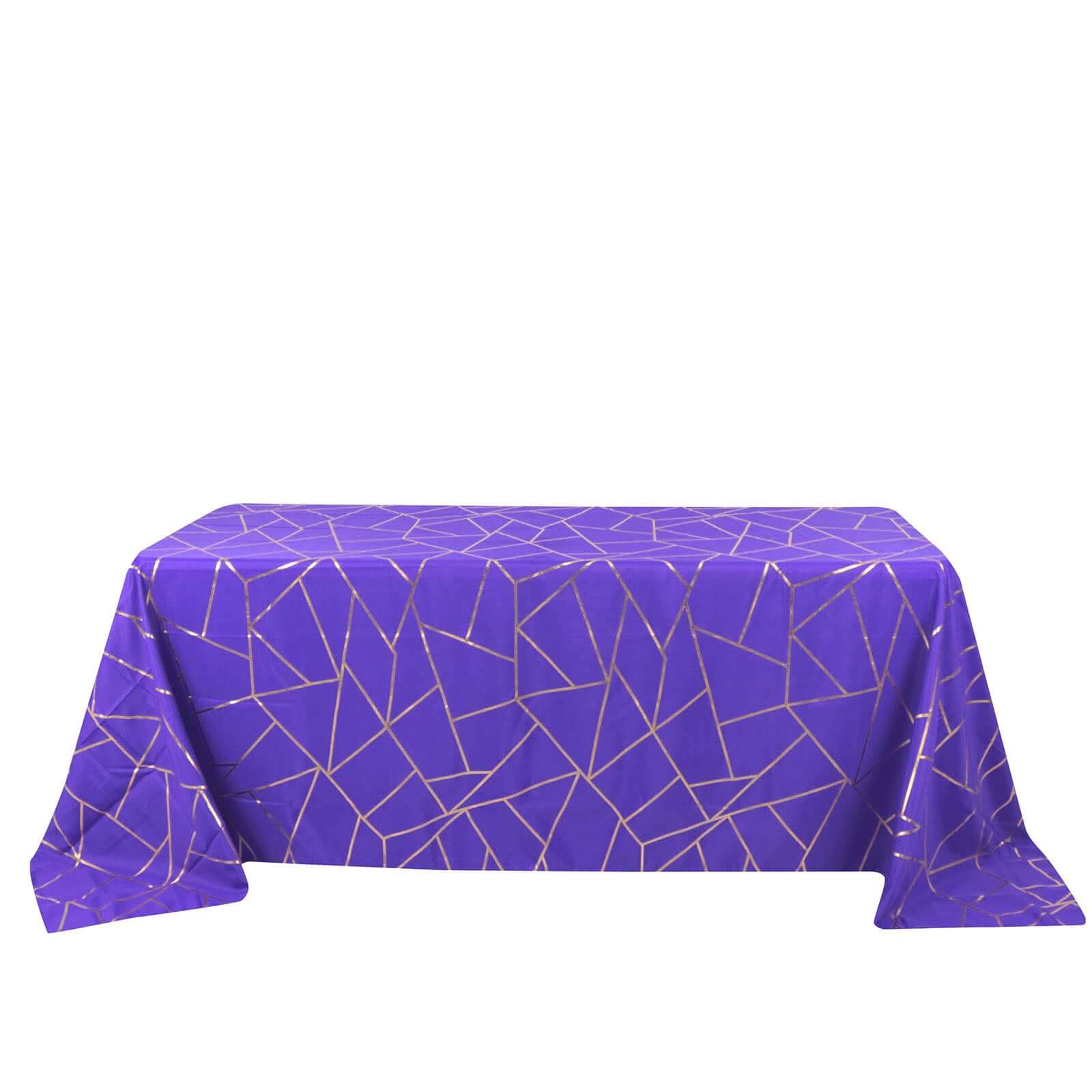 Polyester Rectangle Tablecloth 90"x132" Purple with Gold Foil Geometric Pattern - Seamless & Wrinkle-Resistant Table Cover - Image 7