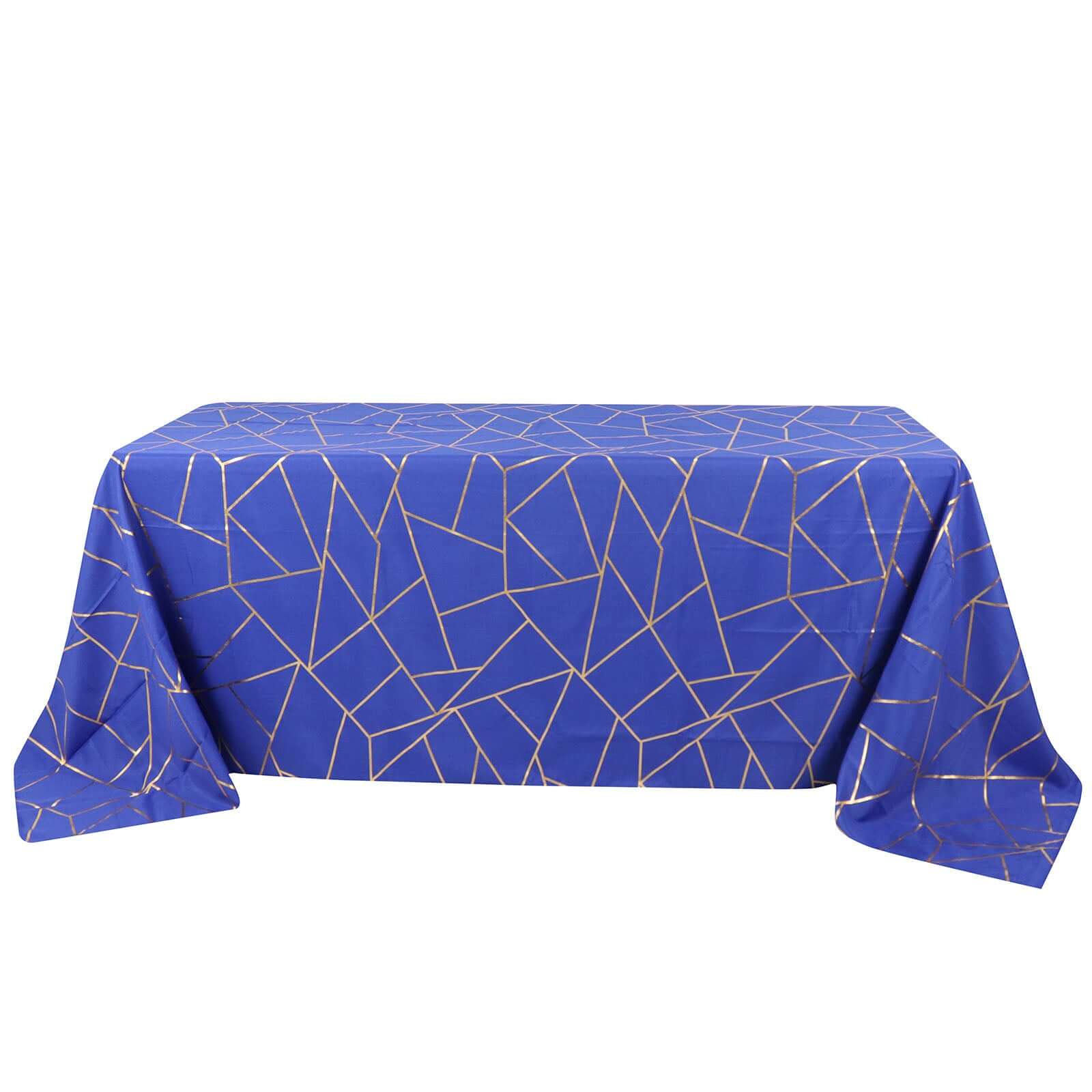 Polyester Rectangle Tablecloth 90"x132" Royal Blue with Gold Foil Geometric Pattern - Seamless & Wrinkle-Resistant Table Cover - Image 7