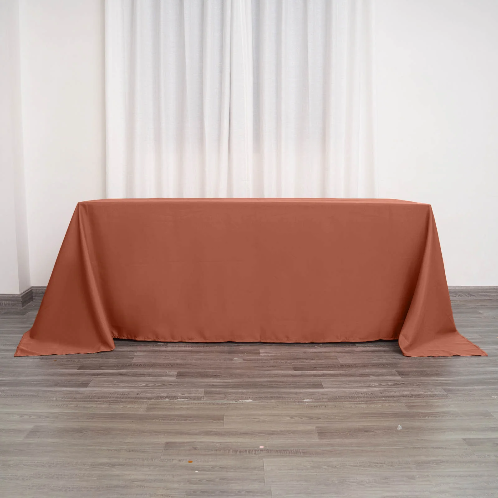 Polyester Rectangle Tablecloth 90"x132" Terracotta (Rust) with Seamless Finish - Image 7