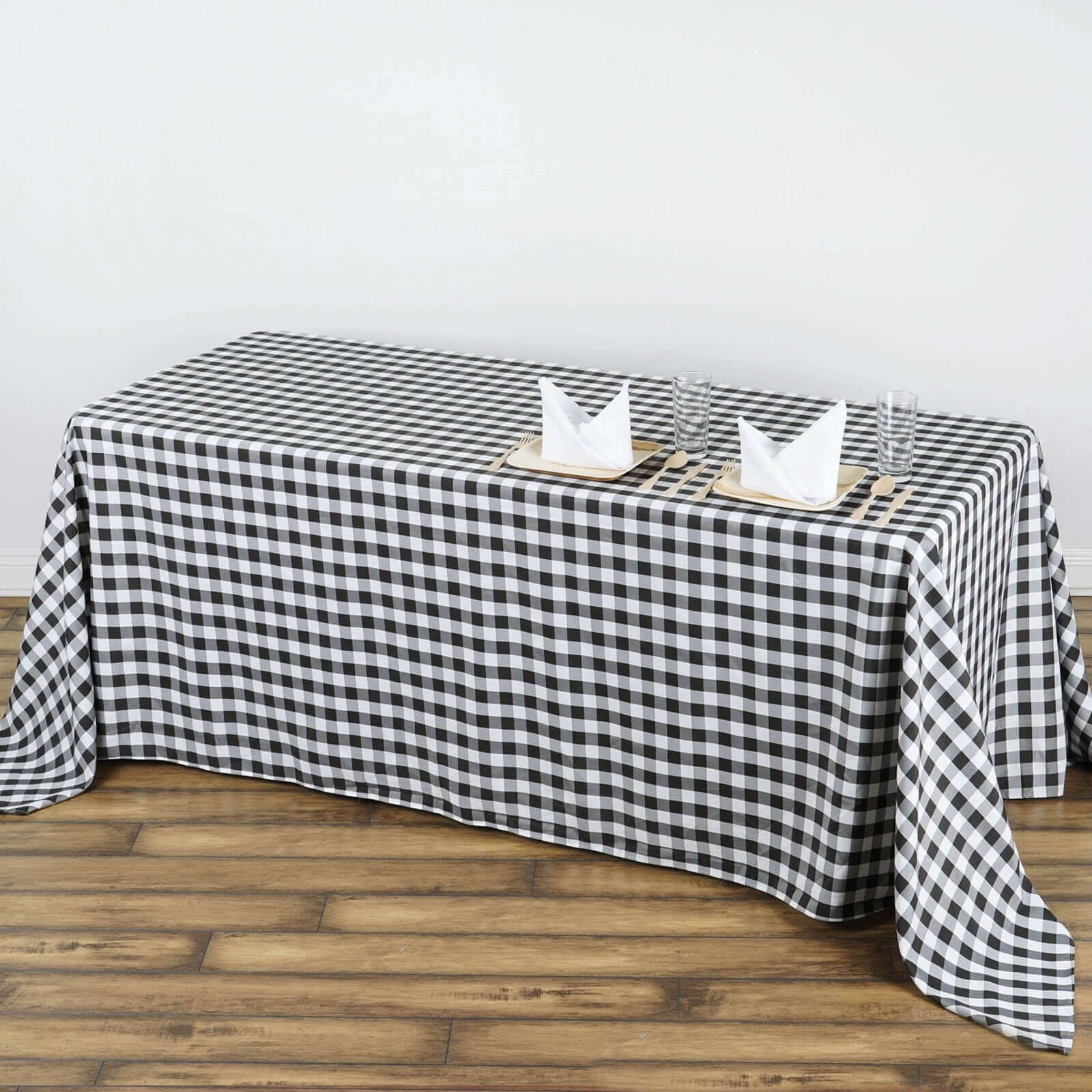 Polyester Rectangle Tablecloth 90"x132" White/Black Checkered Buffalo Plaid Table Cover - Image 2