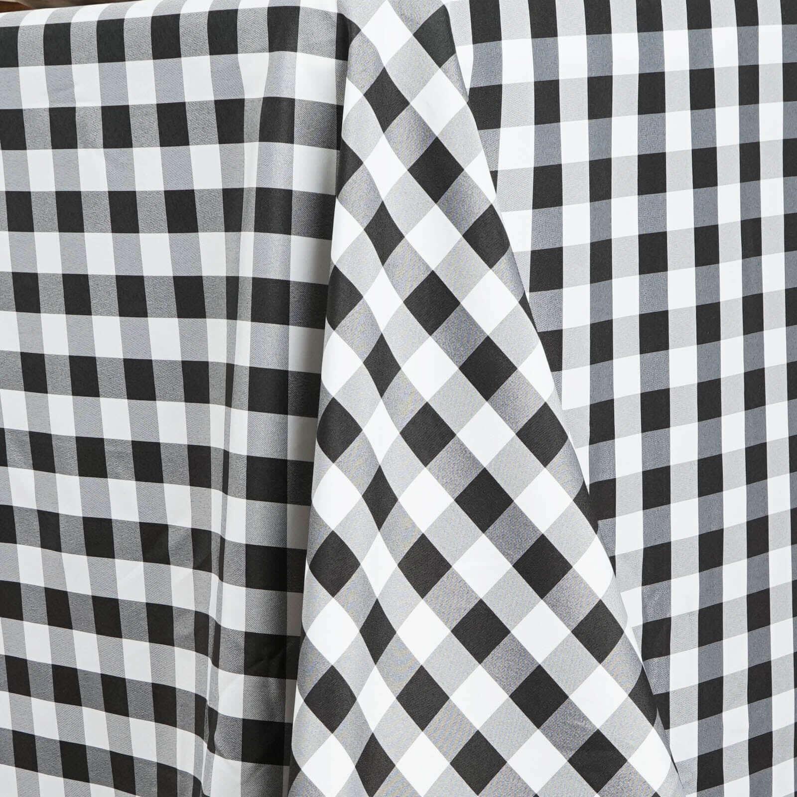 Polyester Rectangle Tablecloth 90"x132" White/Black Checkered Buffalo Plaid Table Cover - Image 3