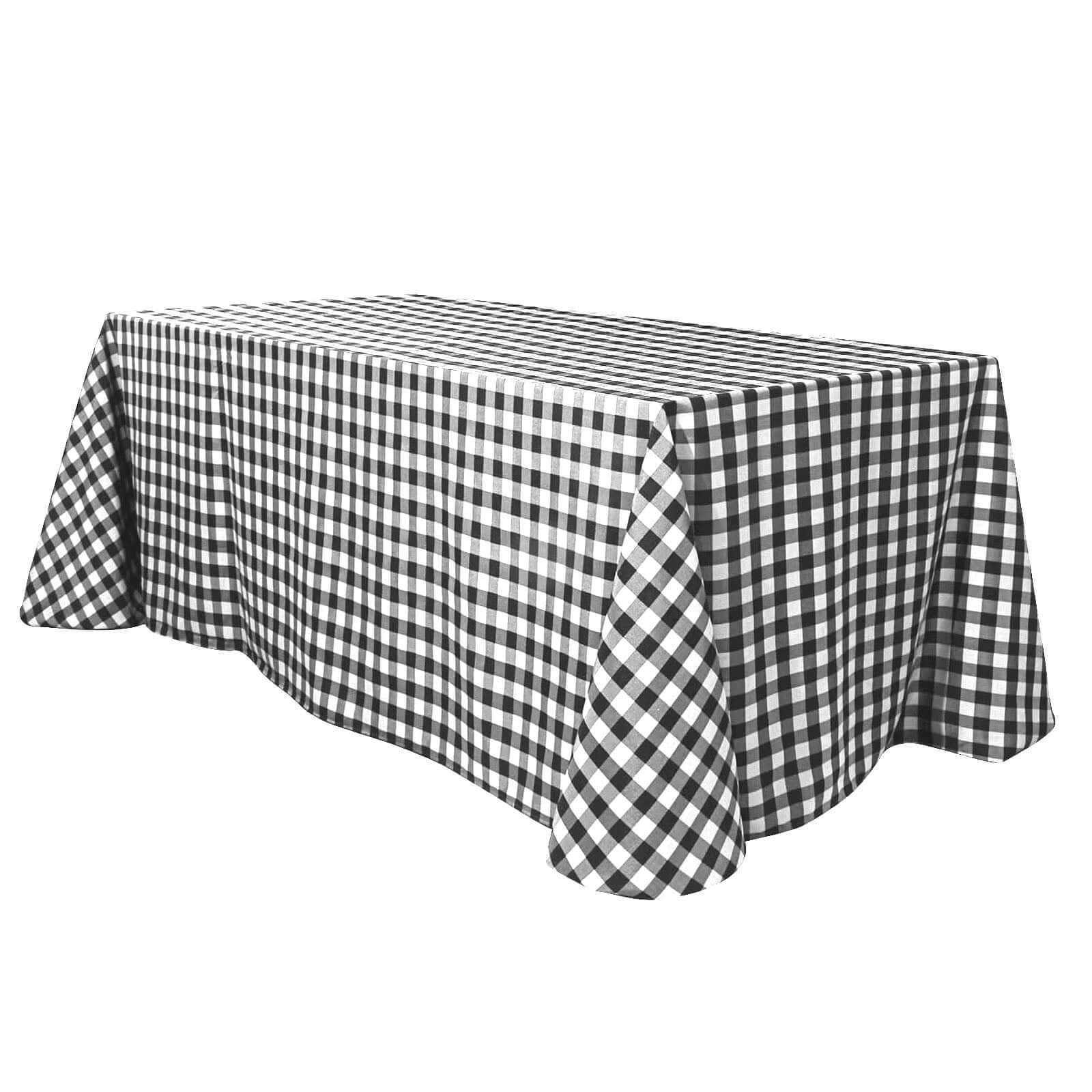 Polyester Rectangle Tablecloth 90"x132" White/Black Checkered Buffalo Plaid Table Cover - Image 7