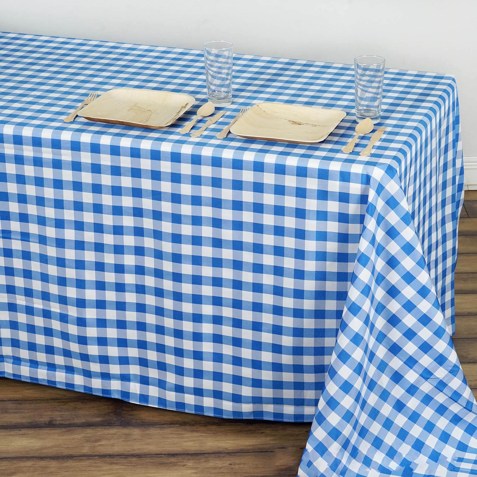 Polyester Rectangle Tablecloth 90"x132" White/Blue Checkered Buffalo Plaid Table Cover