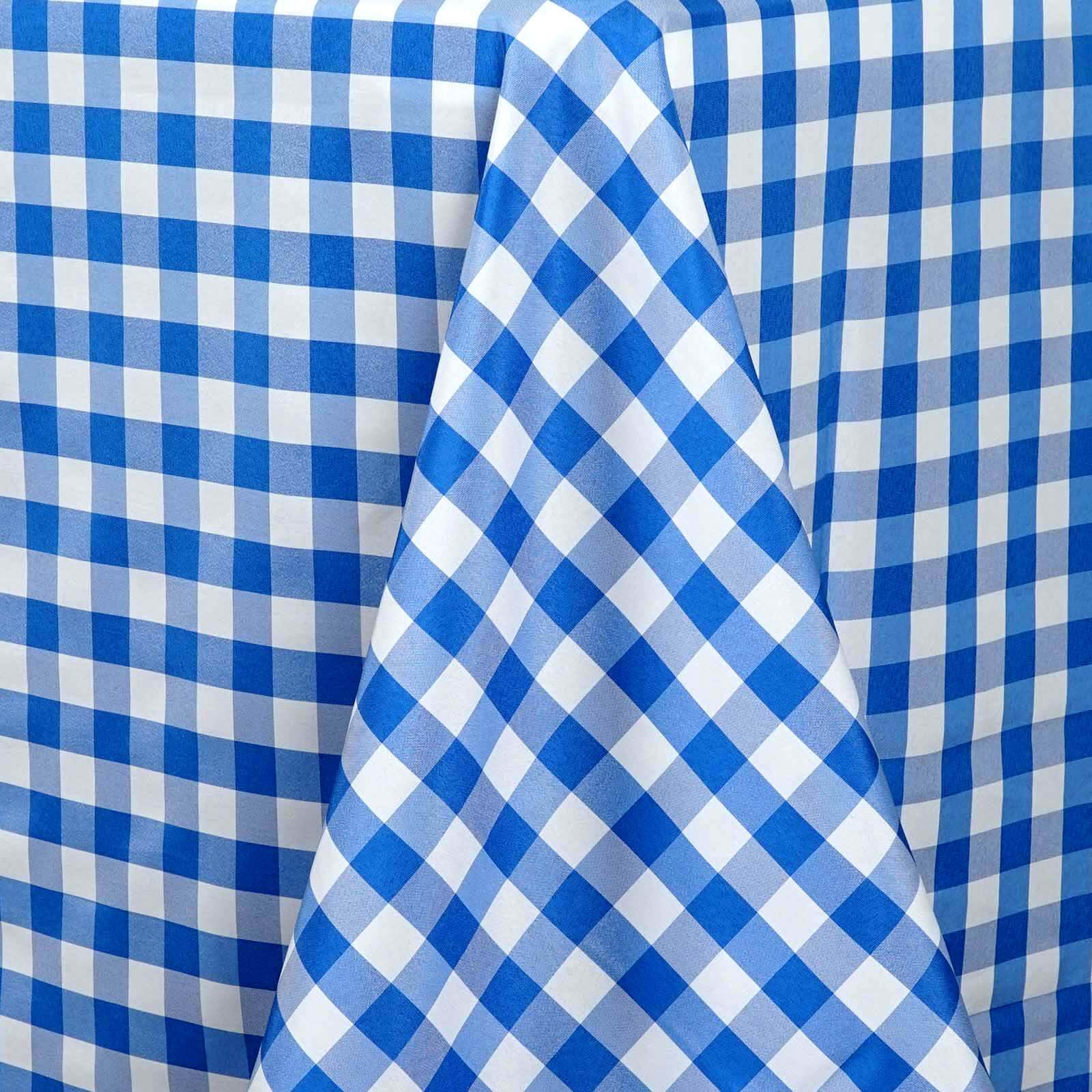 Polyester Rectangle Tablecloth 90"x132" White/Blue Checkered Buffalo Plaid Table Cover - Image 3