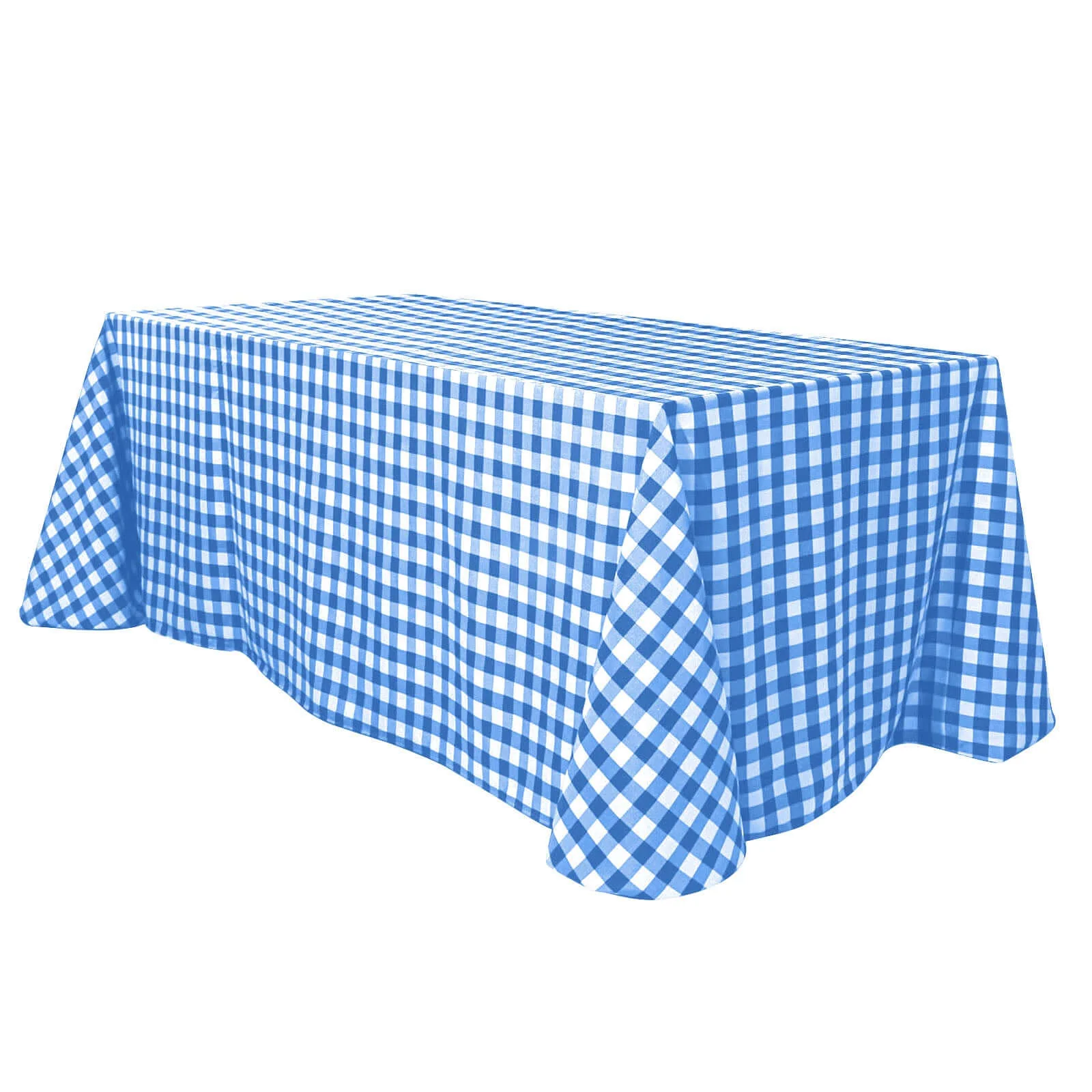 Polyester Rectangle Tablecloth 90"x132" White/Blue Checkered Buffalo Plaid Table Cover - Image 7