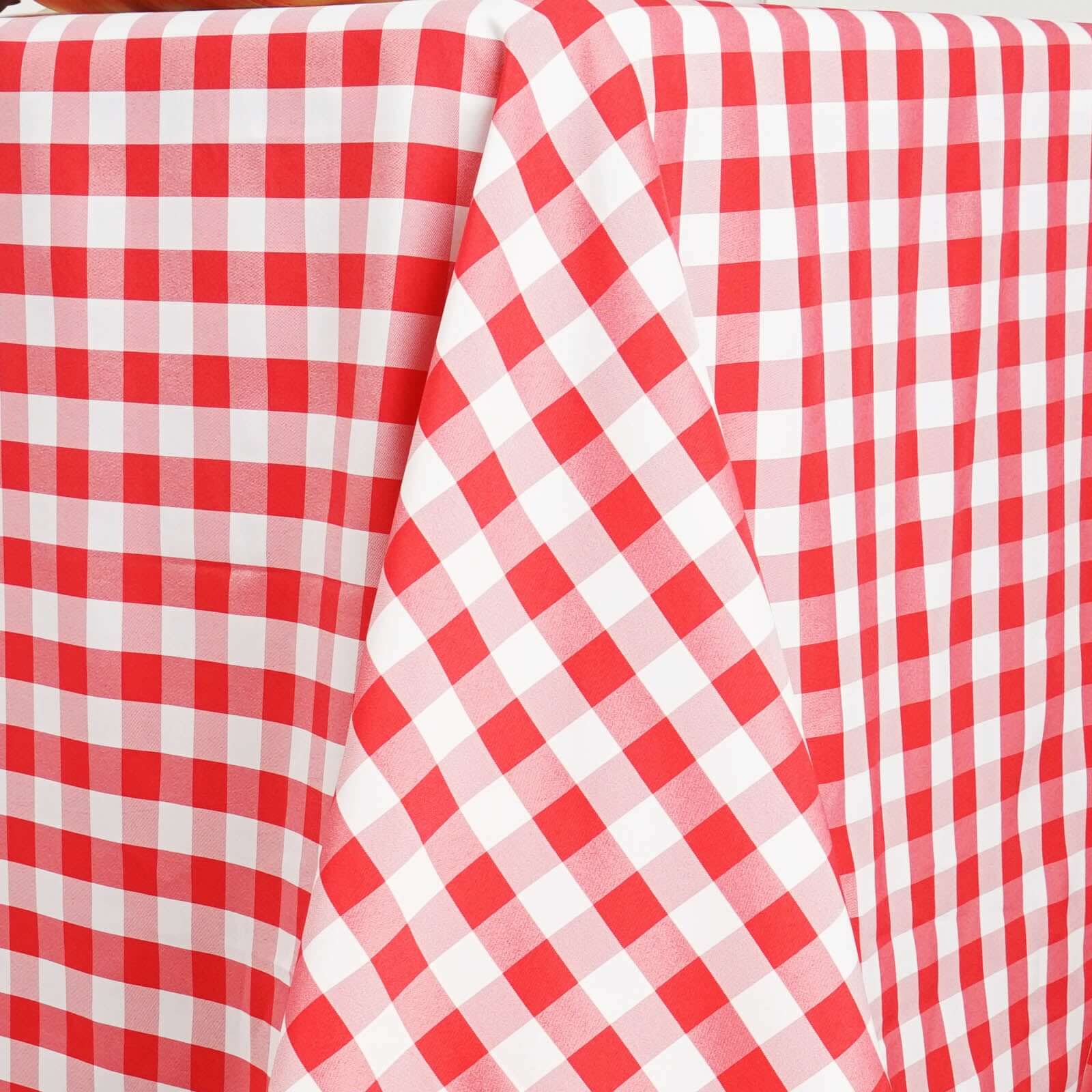 Polyester Rectangle Tablecloth 90"x132" White/Red Checkered Buffalo Plaid Design - Seamless Rustic Decor for Events - Image 3