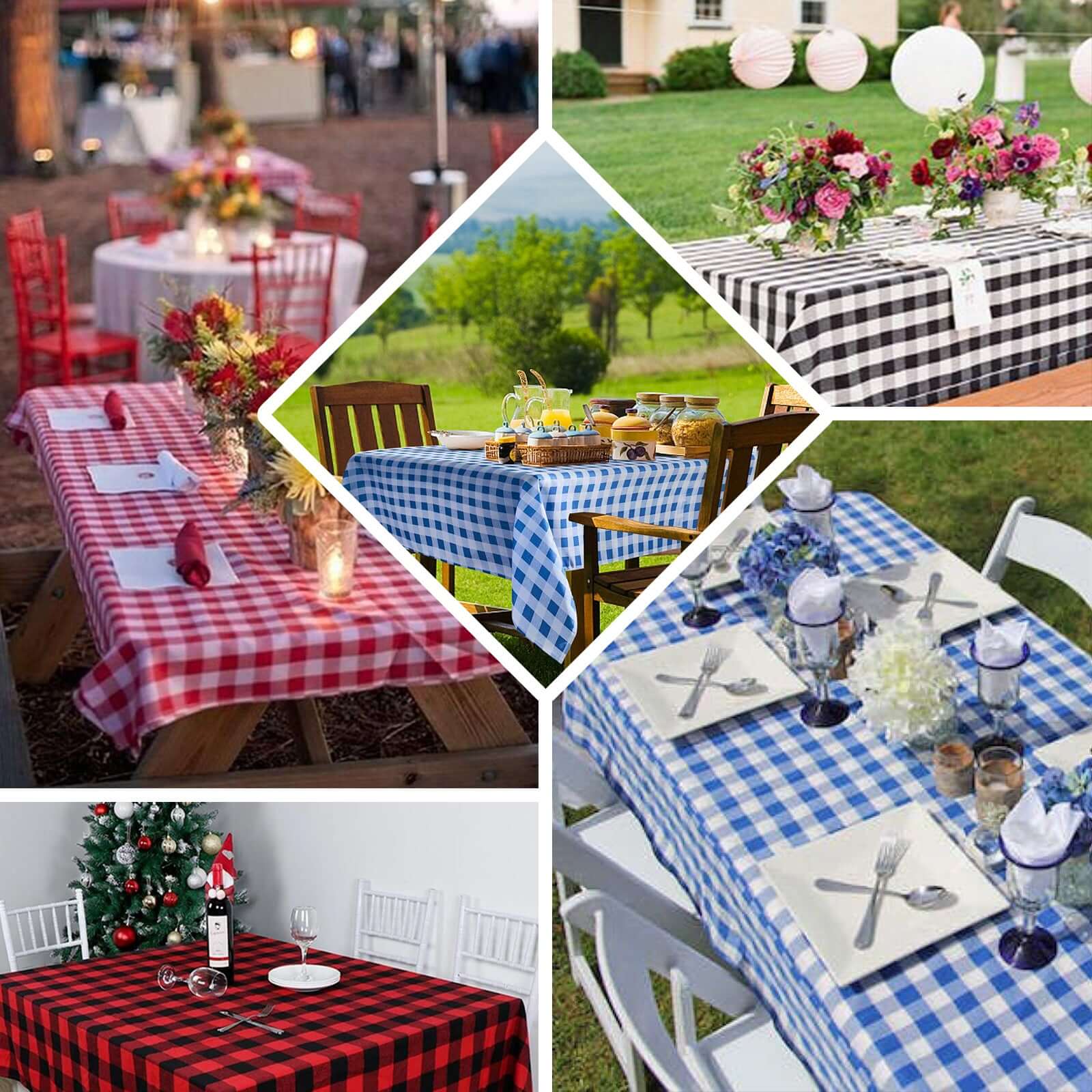 Polyester Rectangle Tablecloth 90"x132" White/Red Checkered Buffalo Plaid Design - Seamless Rustic Decor for Events - Image 5