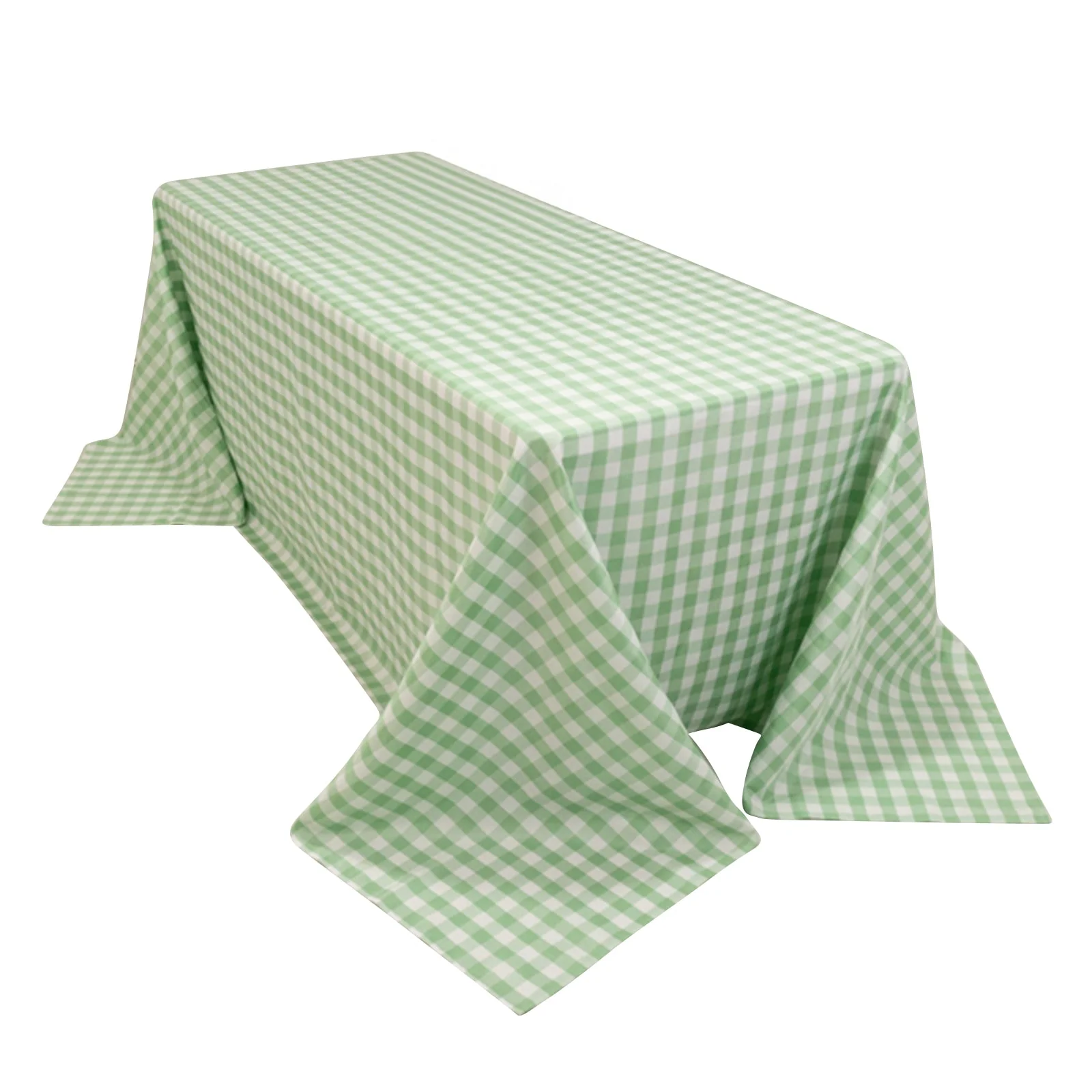 Polyester Rectangle Tablecloth 90"x132" White/Sage Green Checkered Buffalo Plaid Table Cover - Image 3
