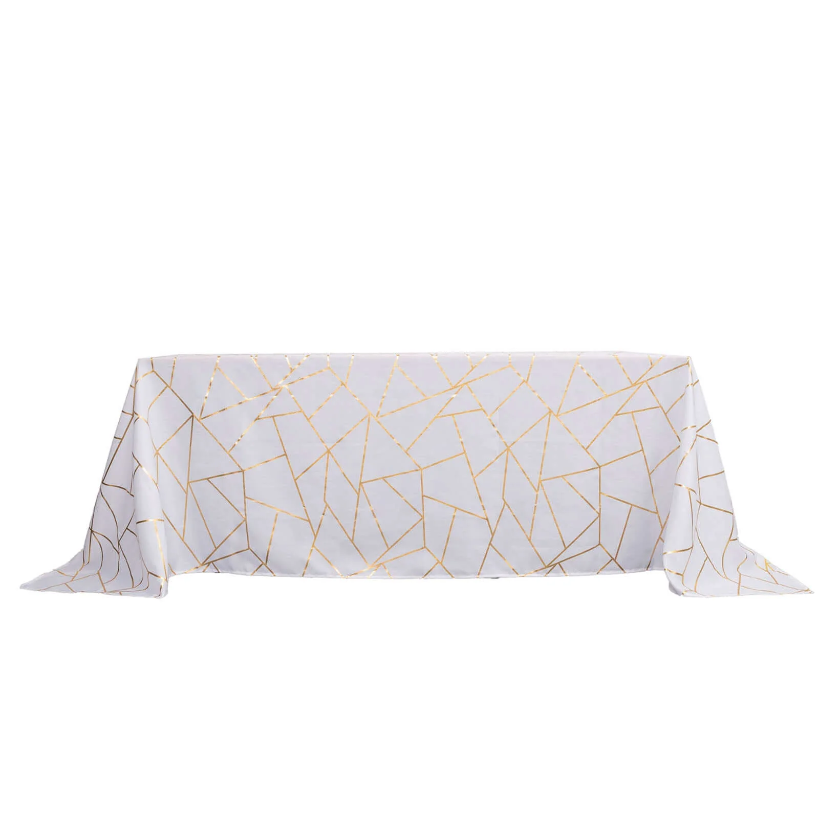 Polyester Rectangle Tablecloth 90"x132" White with Gold Foil Geometric Pattern - Seamless and Wrinkle-Resistant Table Cover for Sophisticated Weddings & Events - Image 7