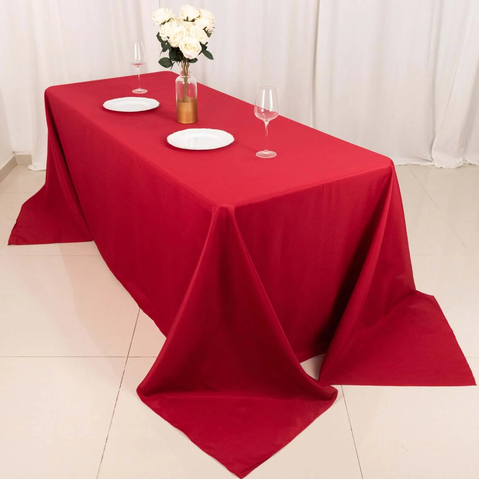 Polyester Rectangle Tablecloth 90"x132" Wine with Seamless Finish - Image 6