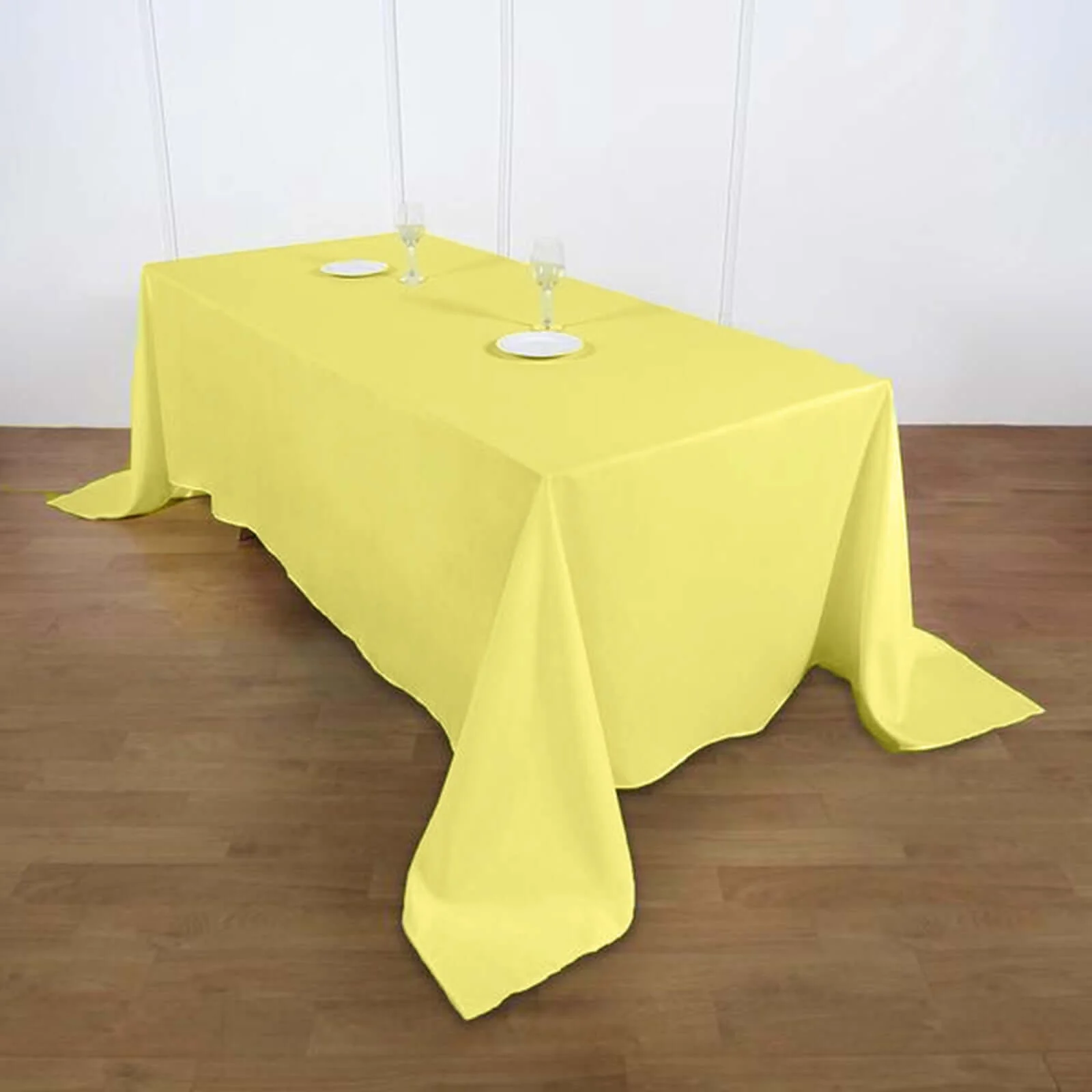 Polyester Rectangle Tablecloth 90"x132" Yellow with Seamless Finish - Image 3