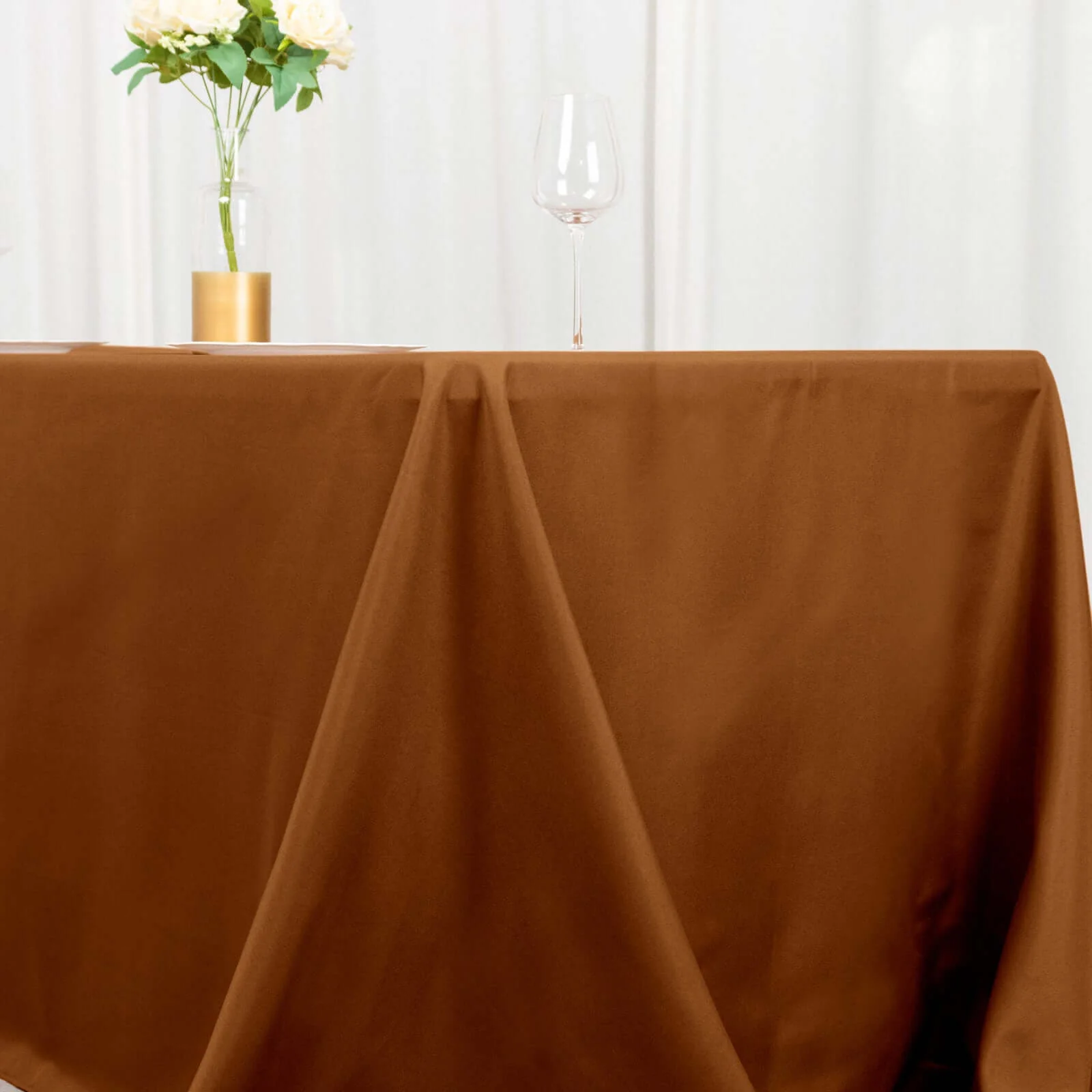 Polyester Rectangle Tablecloth 90"x156" Cinnamon Brown with Seamless Finish - Image 2