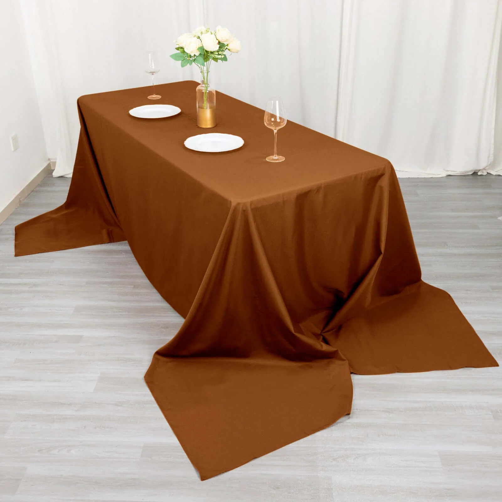 Polyester Rectangle Tablecloth 90"x156" Cinnamon Brown with Seamless Finish - Image 5