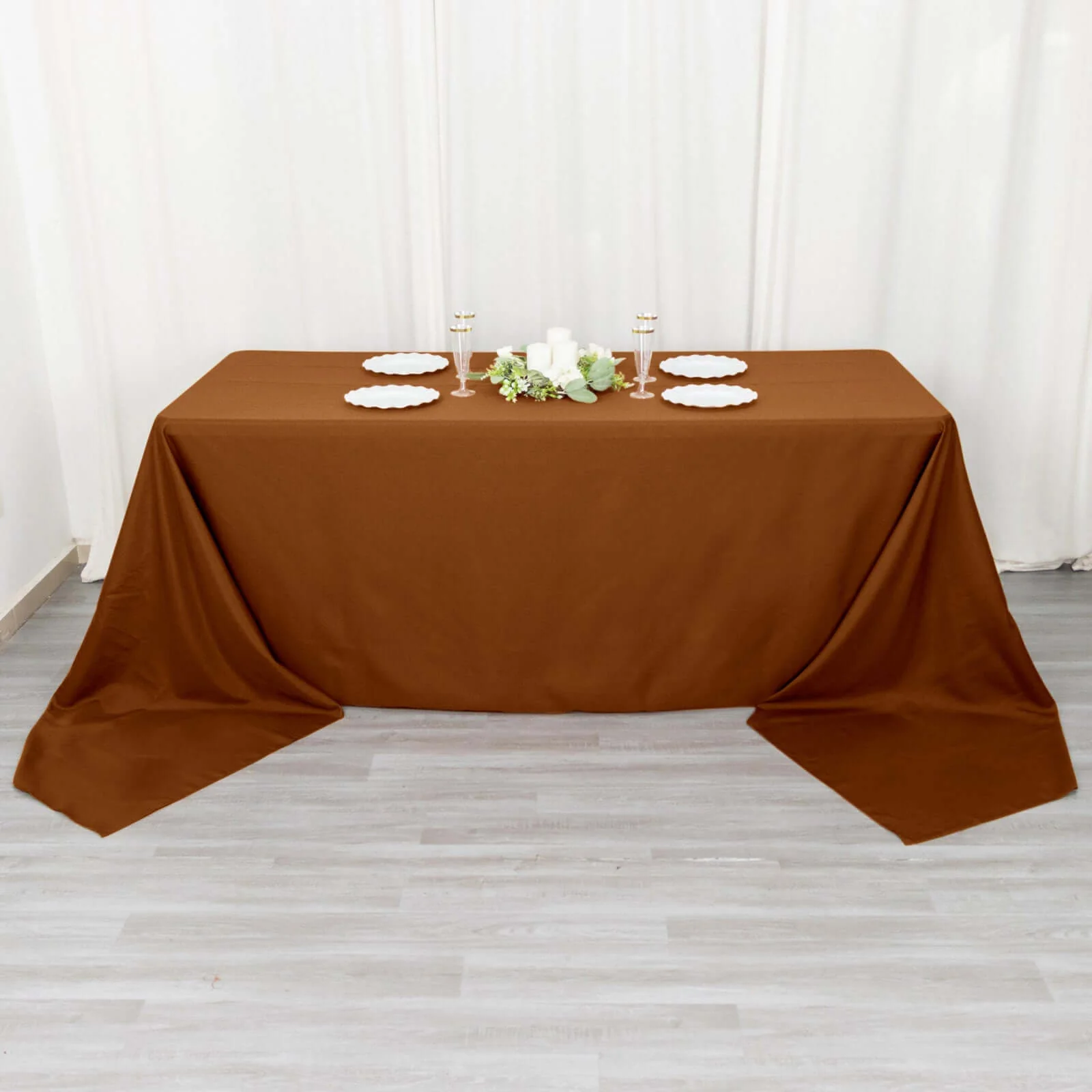 Polyester Rectangle Tablecloth 90"x156" Cinnamon Brown with Seamless Finish - Image 6