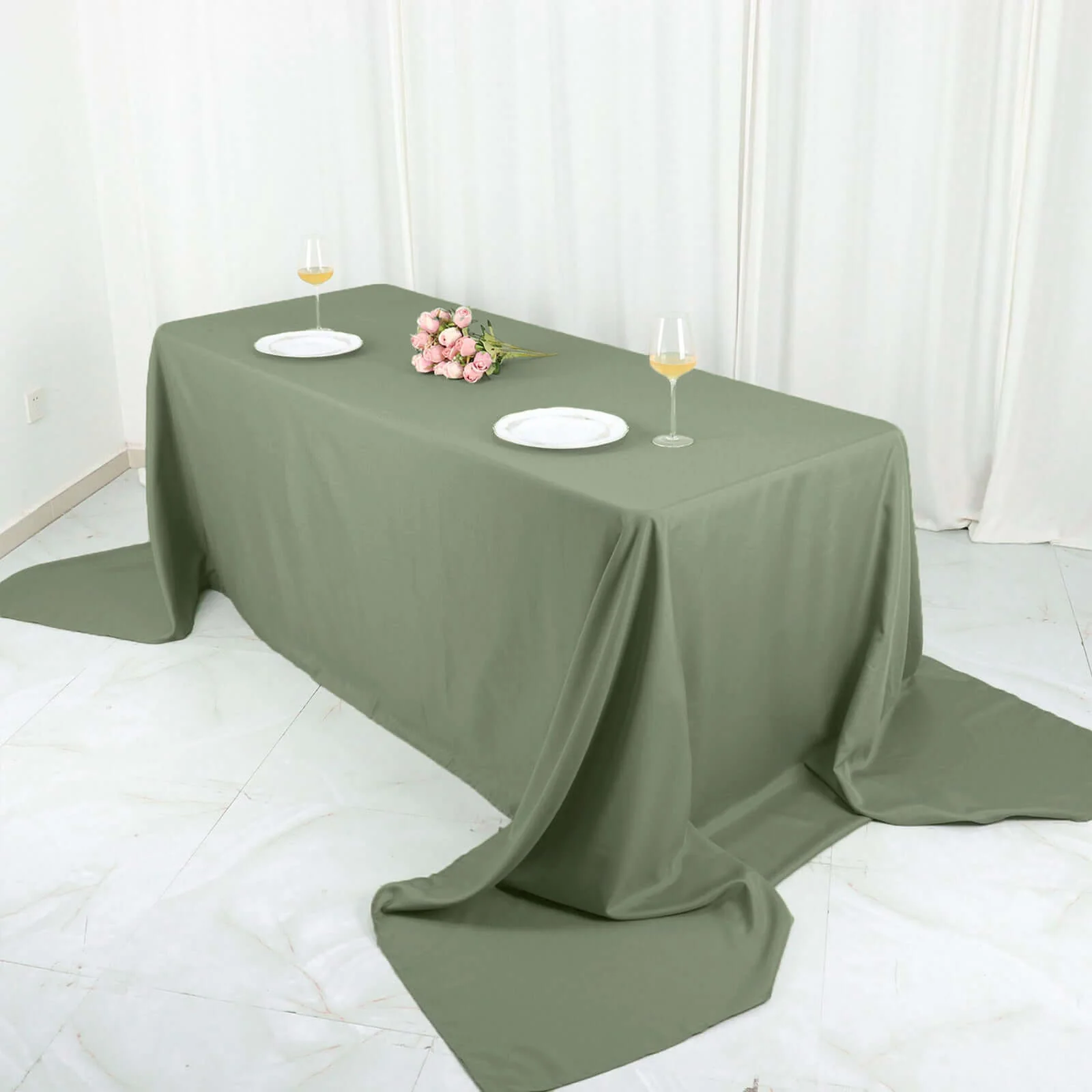 Polyester Rectangle Tablecloth 90"x156" Dusty Sage Green with Seamless Finish - Image 3