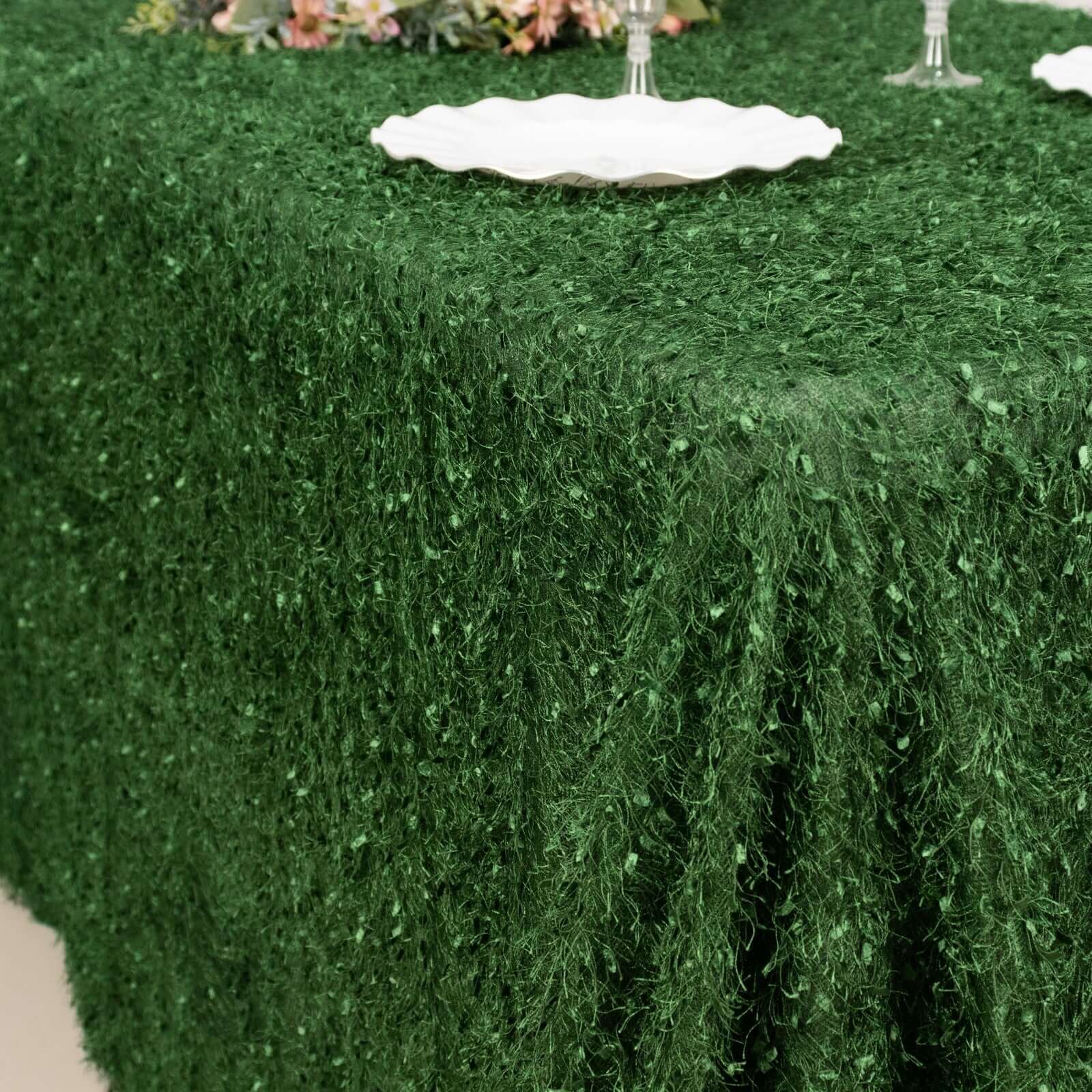 Polyester Rectangle Tablecloth 90"x156" Green Fringe Shag Design - Ultra Soft Hypoallergenic Table Cover