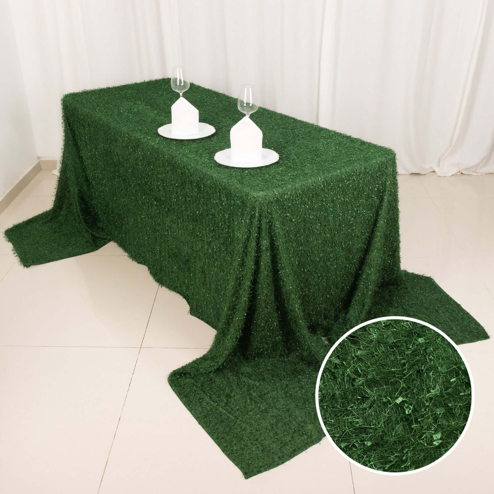 Polyester Rectangle Tablecloth 90"x156" Green Fringe Shag Design - Ultra Soft Hypoallergenic Table Cover - Image 3