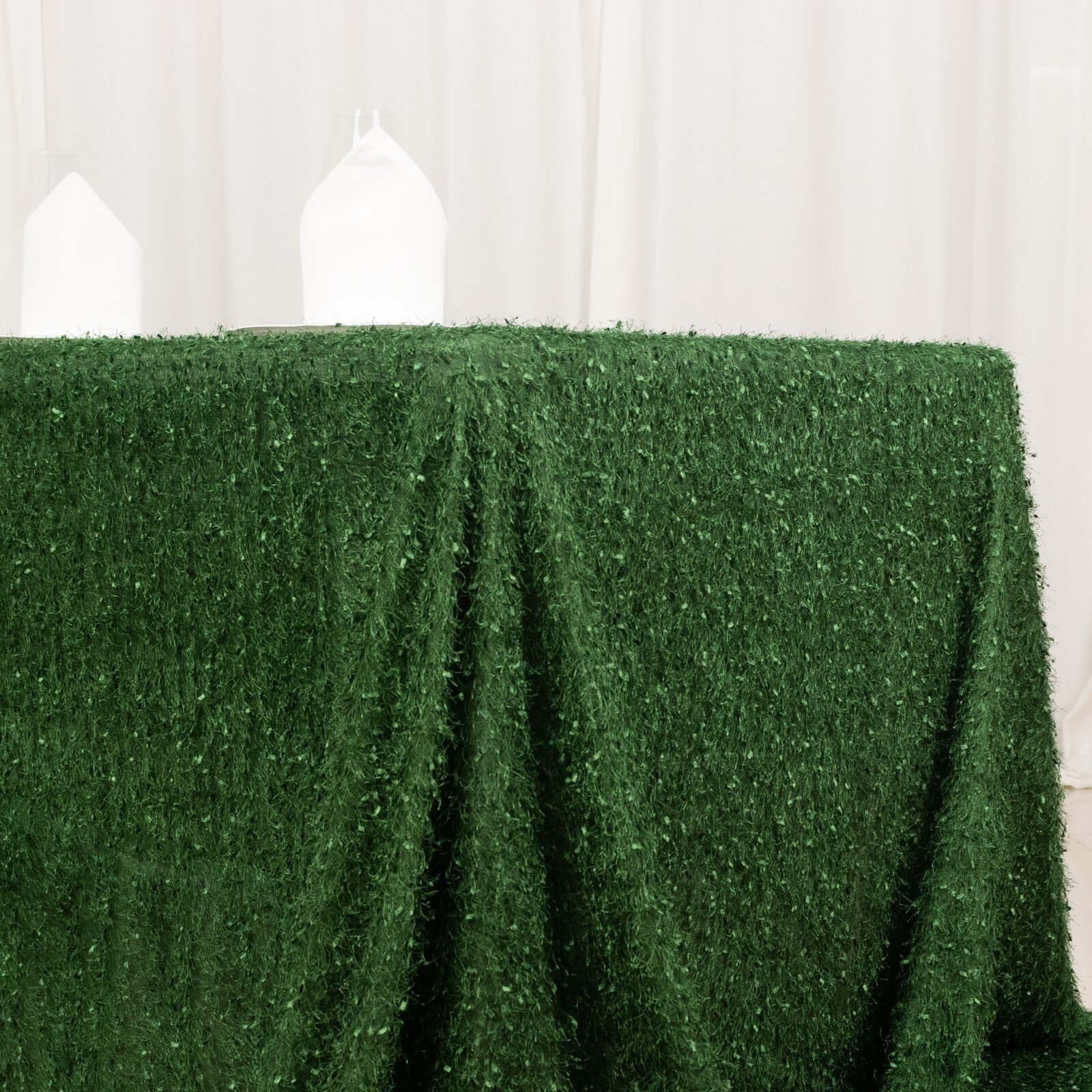 Polyester Rectangle Tablecloth 90"x156" Green Fringe Shag Design - Ultra Soft Hypoallergenic Table Cover - Image 5