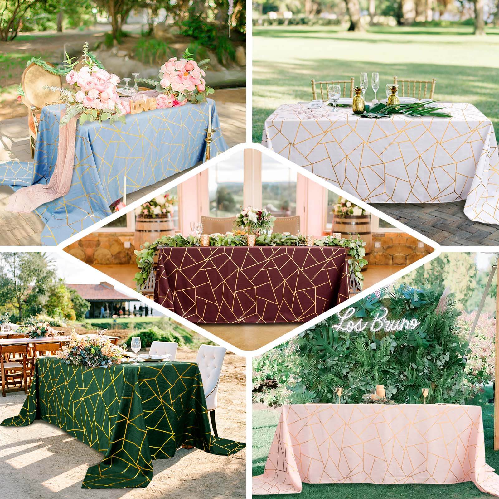 Polyester Rectangle Tablecloth 90"x156" Sage Green with Gold Foil Geometric Pattern - Seamless & Wrinkle-Resistant Table Cover - Image 12