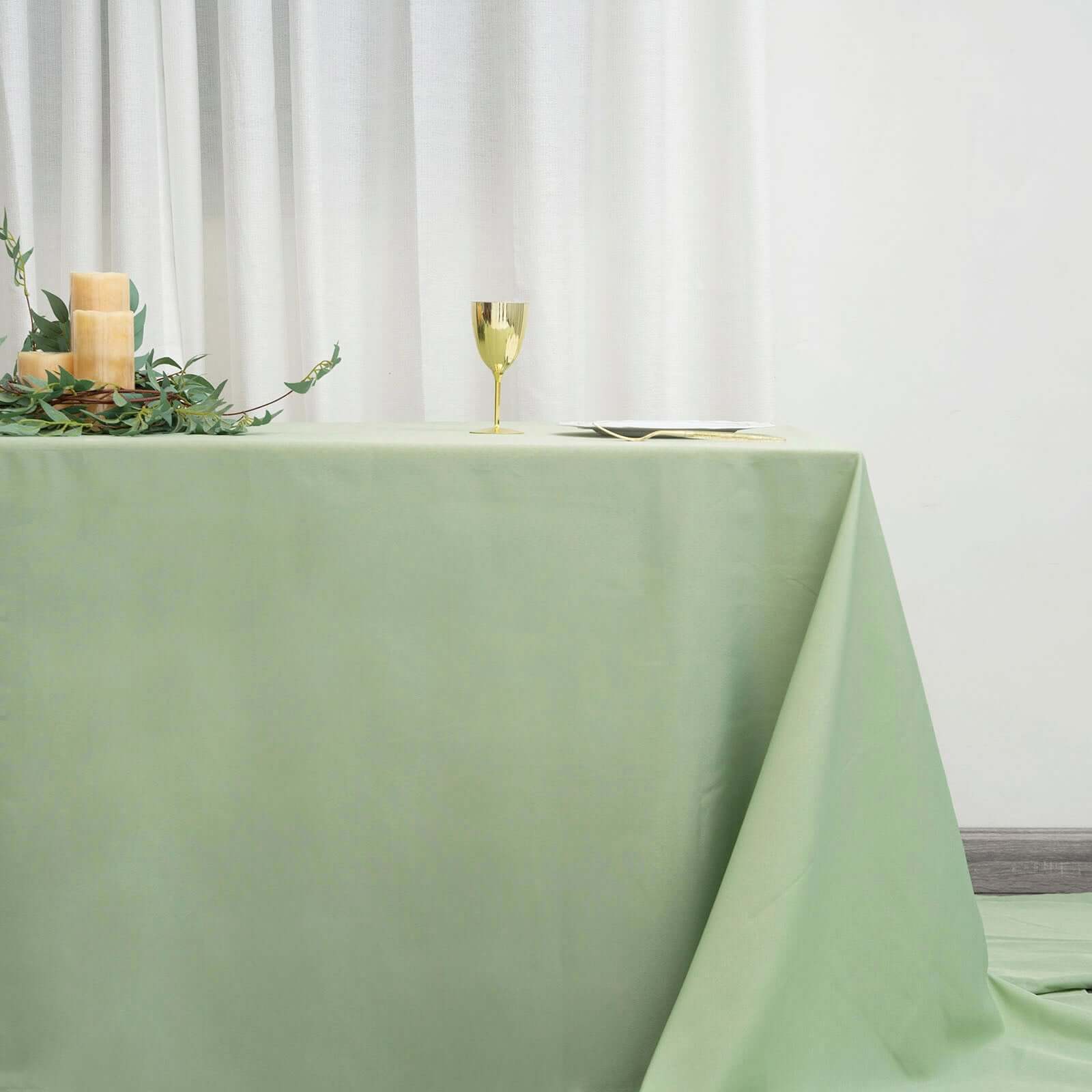 Polyester Rectangle Tablecloth 90"x156" Sage Green with Seamless Finish - Image 2