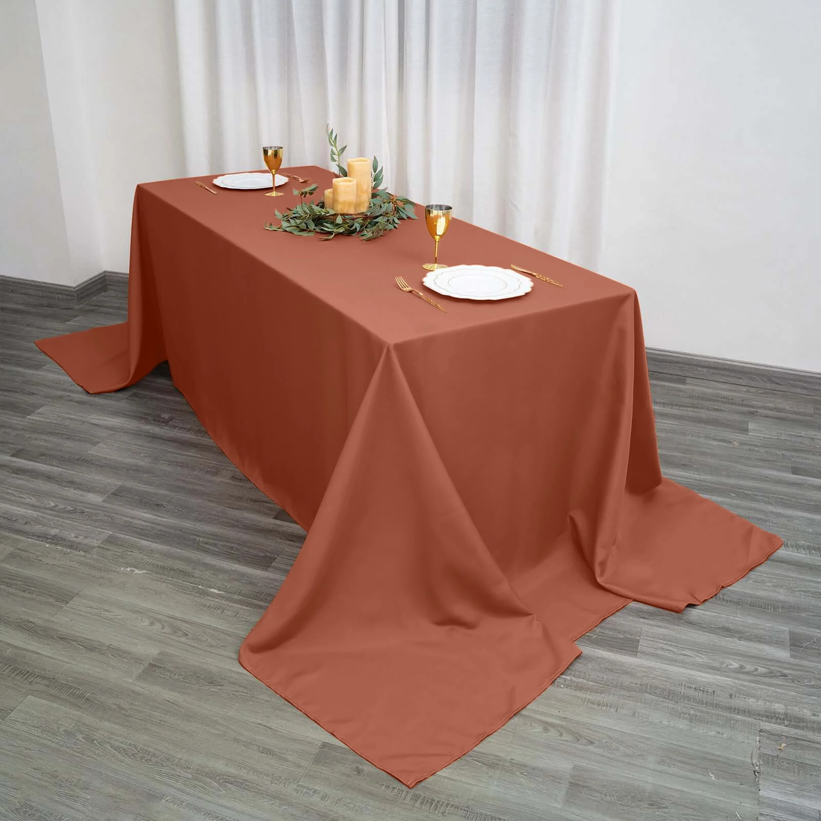 Polyester Rectangle Tablecloth 90"x156" Terracotta (Rust) with Seamless Finish - Image 2