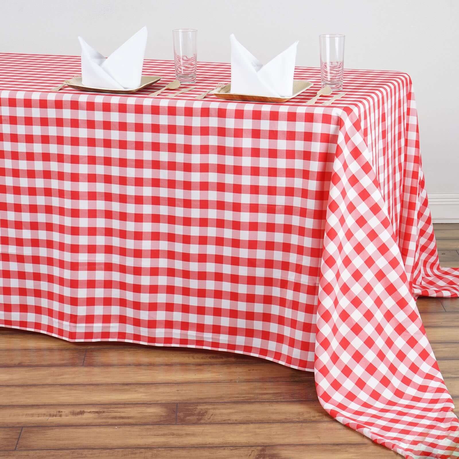Polyester Rectangle Tablecloth 90"x156" White/Red Checkered Buffalo Plaid Design - Seamless Country-Style Decor for Gatherings - Image 2