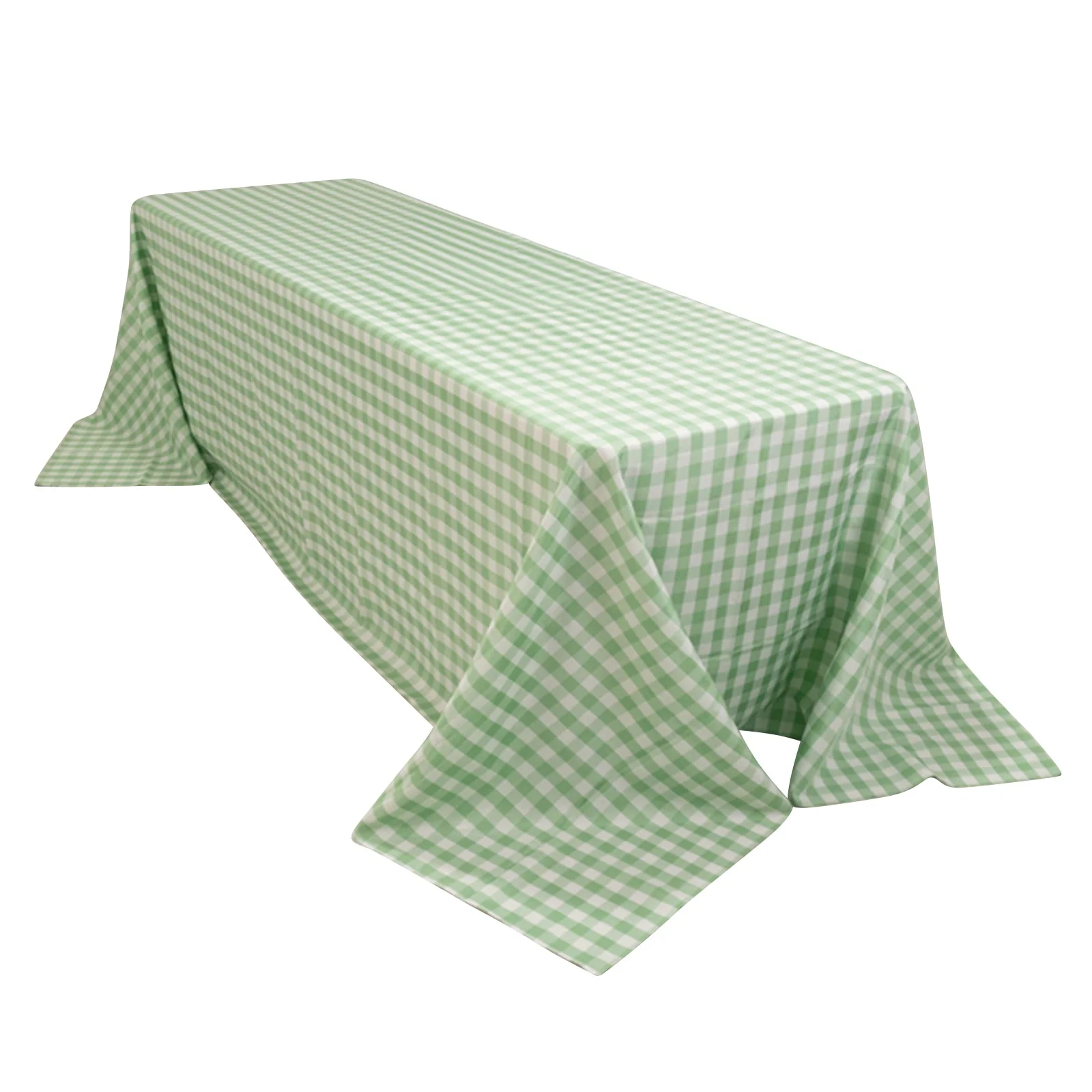 Polyester Rectangle Tablecloth 90"x156" White/Sage Green with Checkered Buffalo Plaid Design - Seamless Table Cover - Image 2