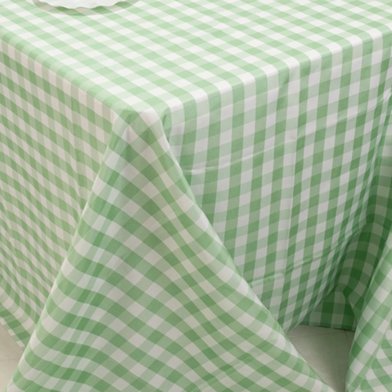 Polyester Rectangle Tablecloth 90"x156" White/Sage Green with Checkered Buffalo Plaid Design - Seamless Table Cover - Image 7