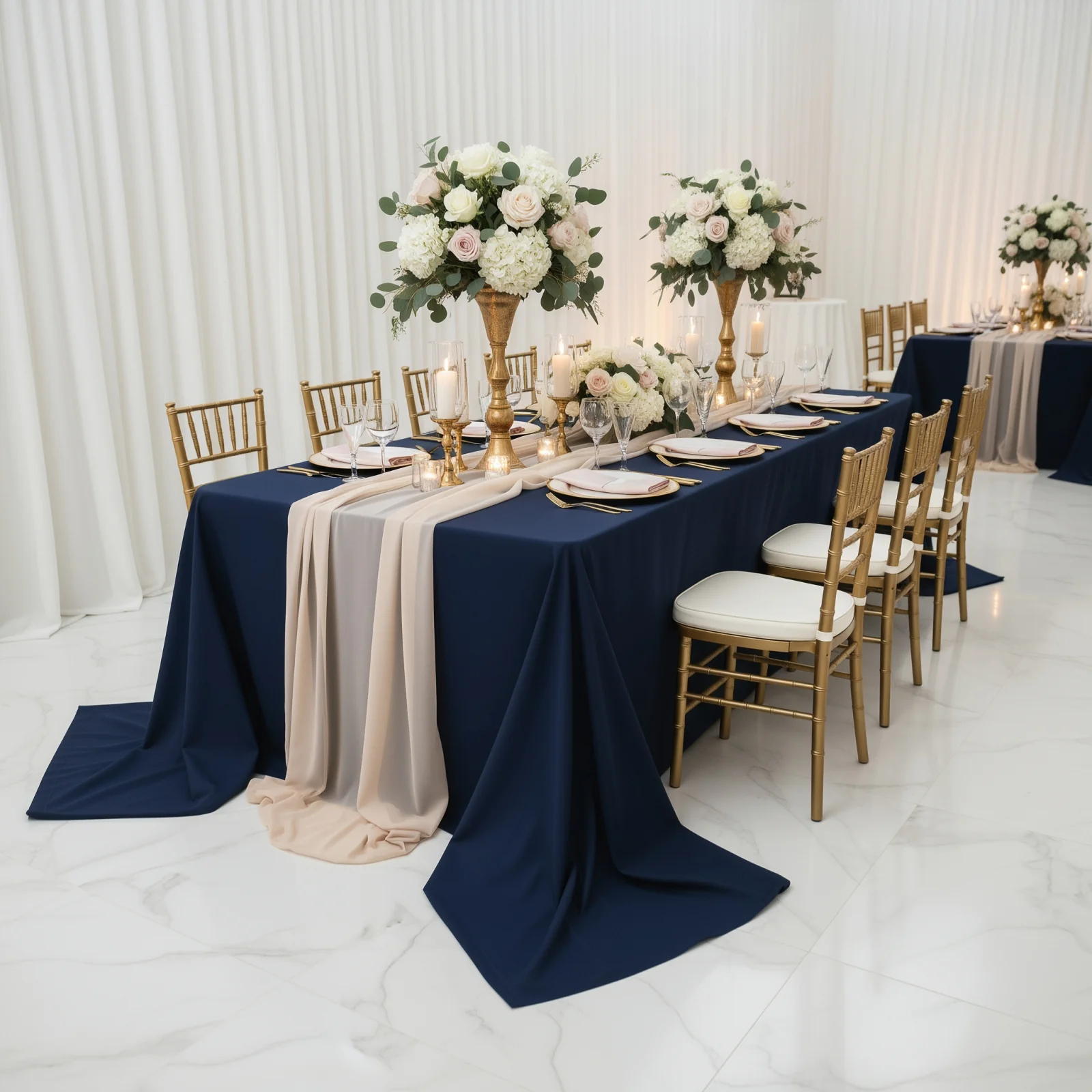 Polyester Rectangular King Tablecloth – 108" x 156" Extra-Wide Navy Blue, Wrinkle-Resistant Banquet Linen for Catering, Events & 8ft Tables - Image 9